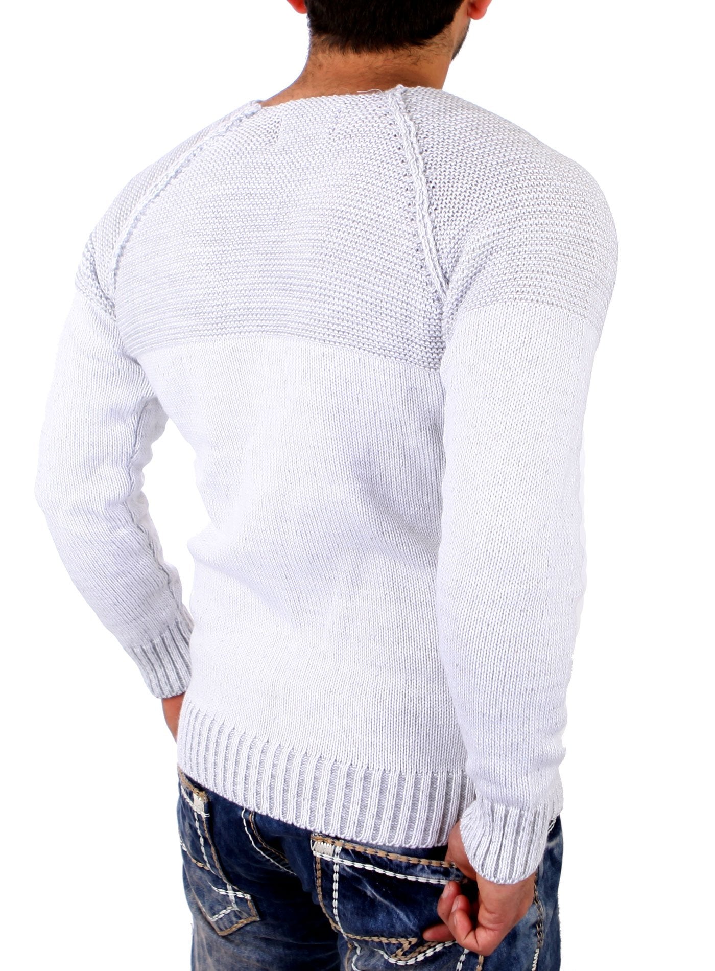 Reslad Men’s Two-Tone Chunky Knit Sweater – Slim Fit Crewneck Pullover