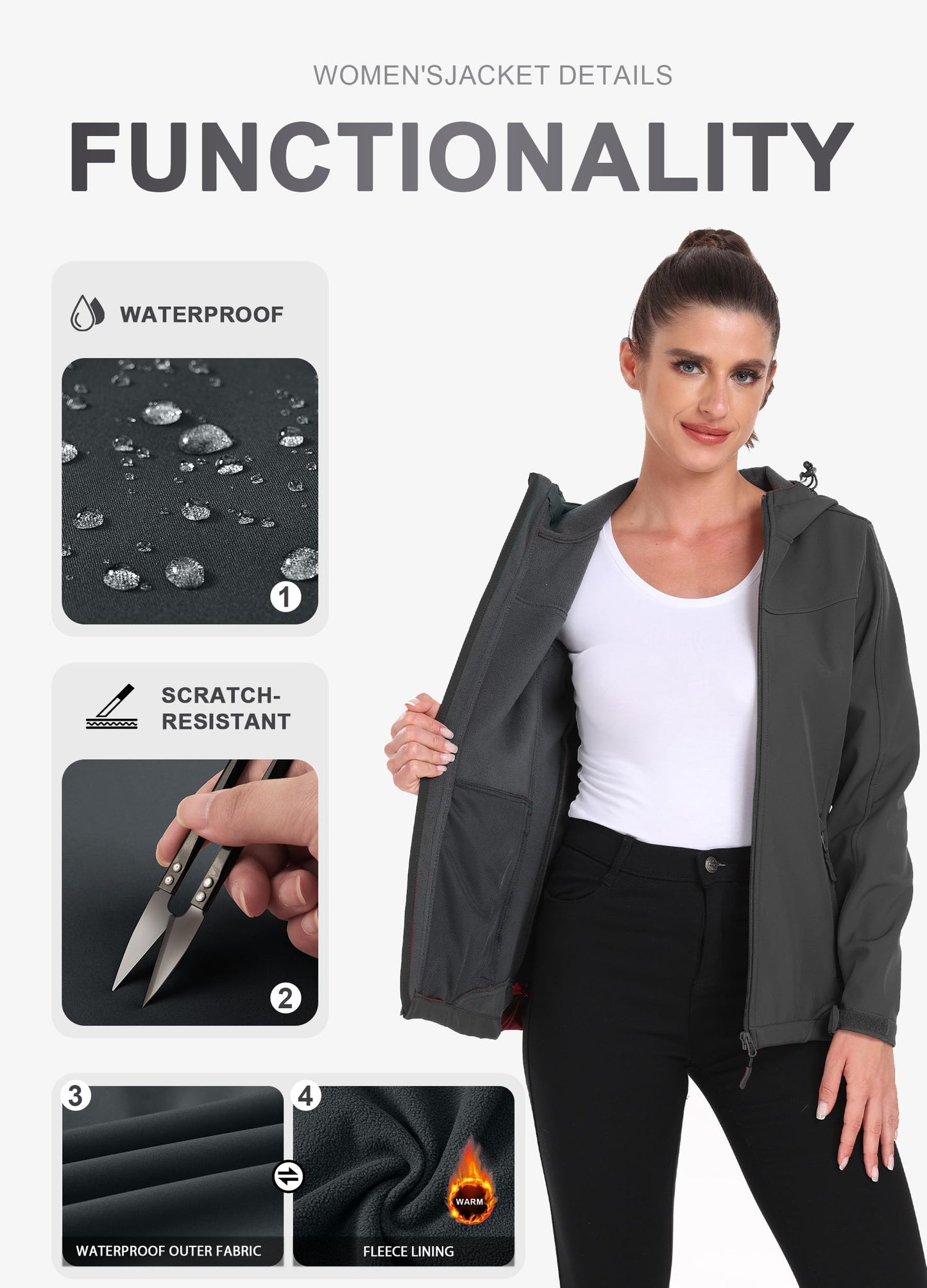 Women’s Softshell Jacket – Waterproof Fleece-Lined Outdoor Coat