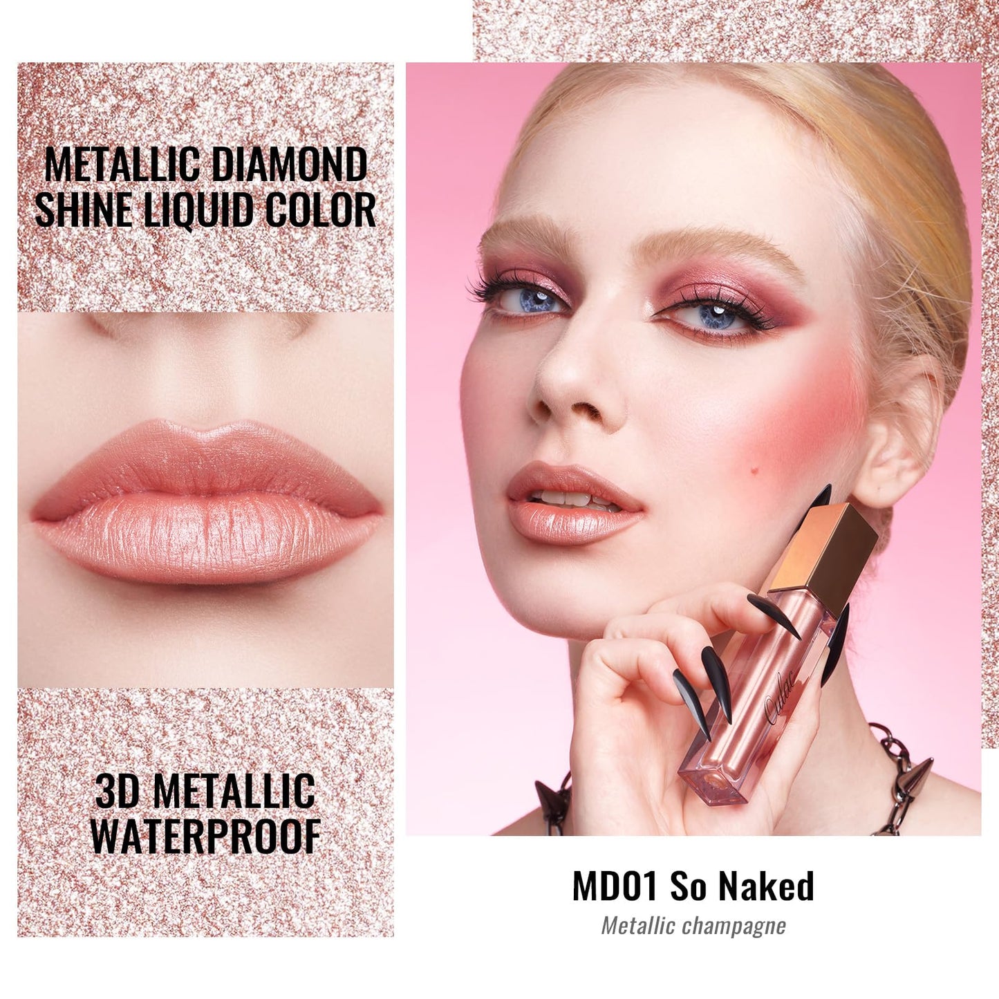 Oulac Metallic Glitter 2-in-1 Lipstick Eyeshadow Long-Lasting Waterproof High-Pigment