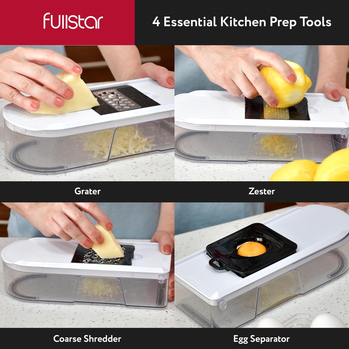 Gemüseschneider Mandoline Gemüsehobel - Gemüse Schneider Gurkenhobel Zwiebelschneider Kartoffelschneider Obstschneider - Reibe für Gemüse und Käse - Julienneschneider (6-in-1 Kompakt Weiß)