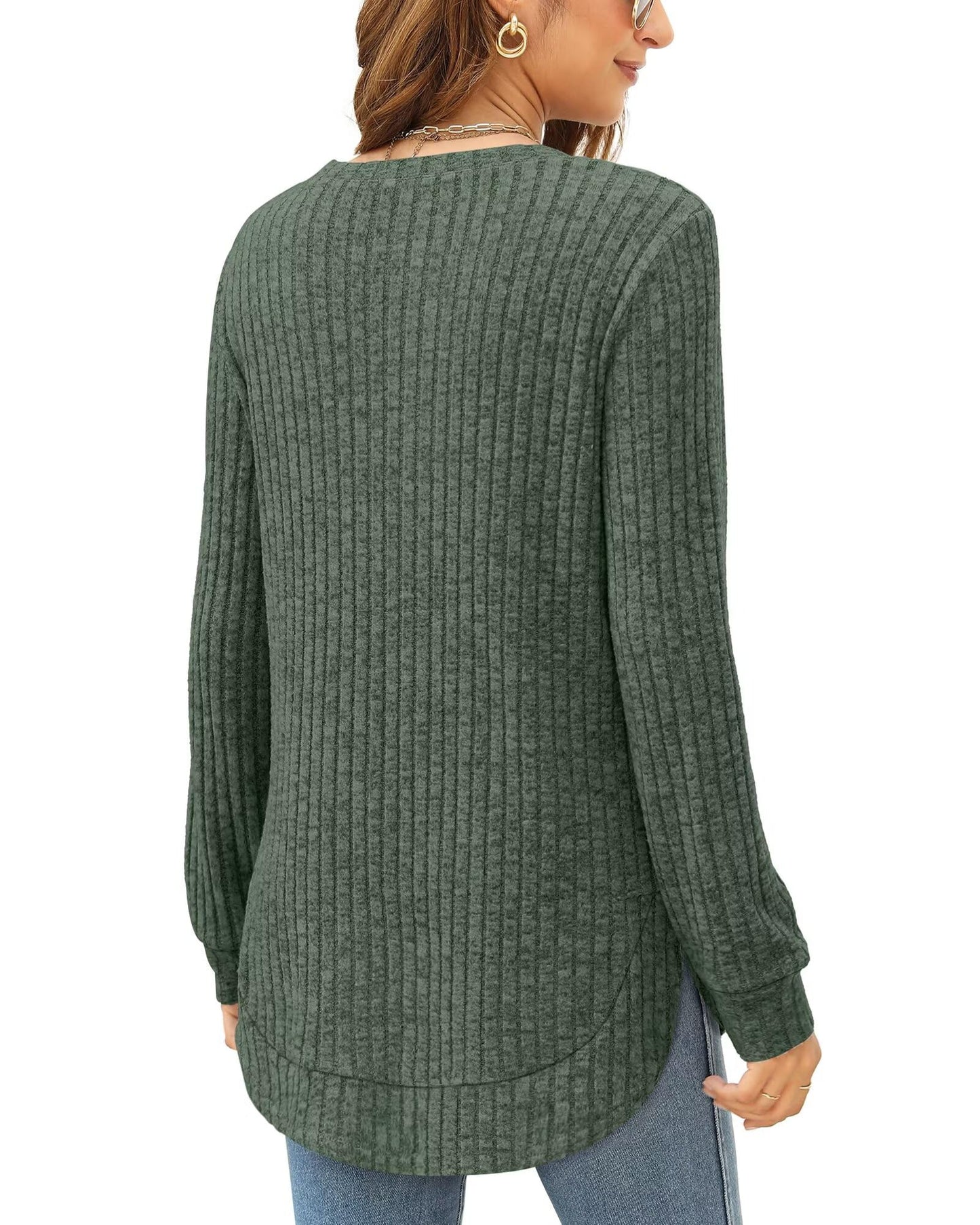 XIEERDUO Women's Pullover Sweater – Curved Hem Knit Sweatshirt