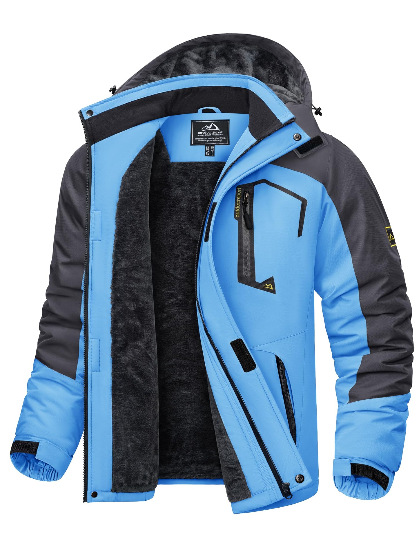 KEFITEVD Herren Skijacke Atmungsaktiv Warm Gefüttert Winterjacke mit Abnehmbarer Kapuze Snowboardjacke Wasserdicht Outdoorjacke