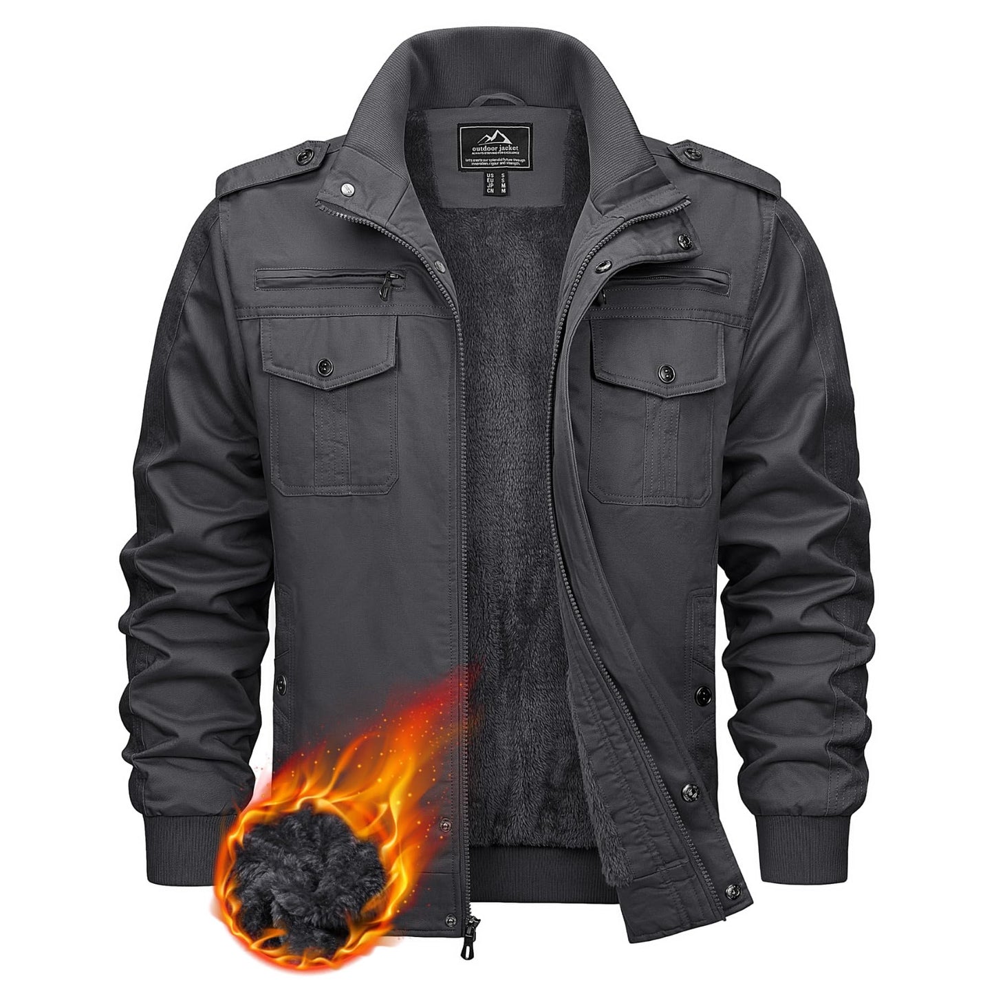 KEFITEVD Men’s Winter Fleece Jacket – Sherpa Lined Military Field Coat