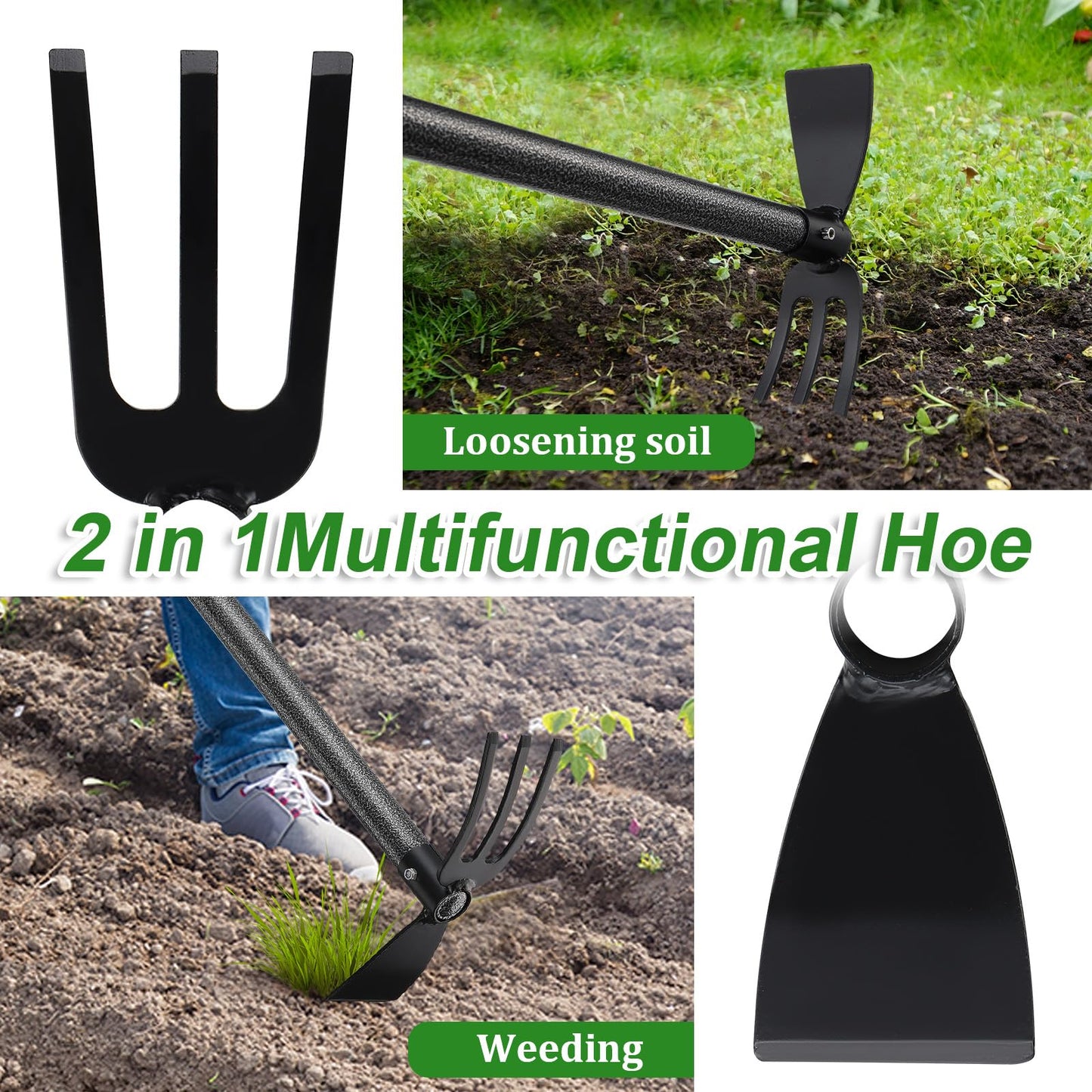 HARRMS Gartenhacke mit Stiel, 76cm, 3-Zinken-Doppelhacke Unkrautharke Metall, Multifunktionale Hacke Gartengeräte Gartenzubehör zum lockern, lüften und jäten des Bodens