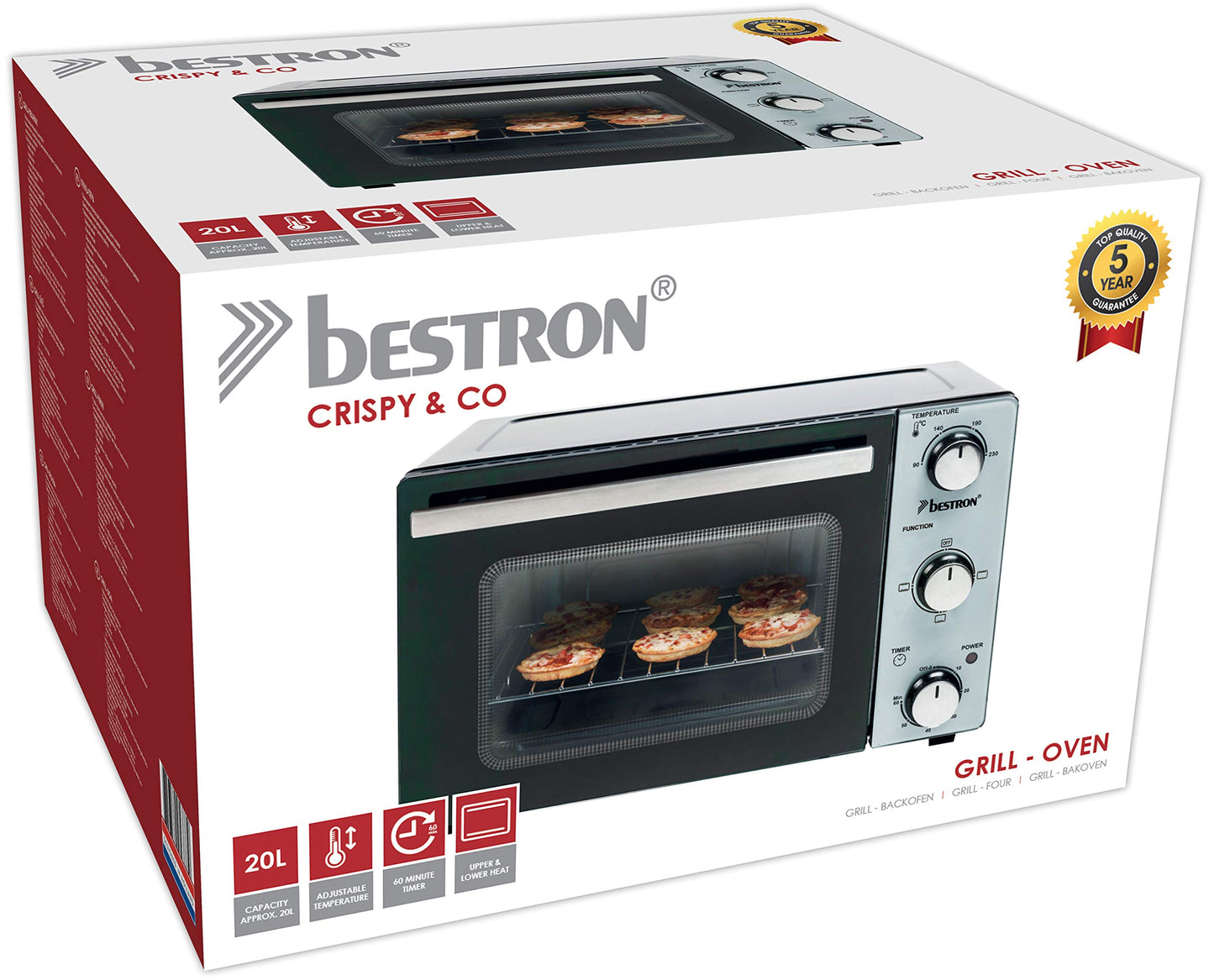 Bestron AOV9 Kompakter Mini-Backofen mit Ober-/Unterhitze, 9 Liter, 800 Watt, Schwarz