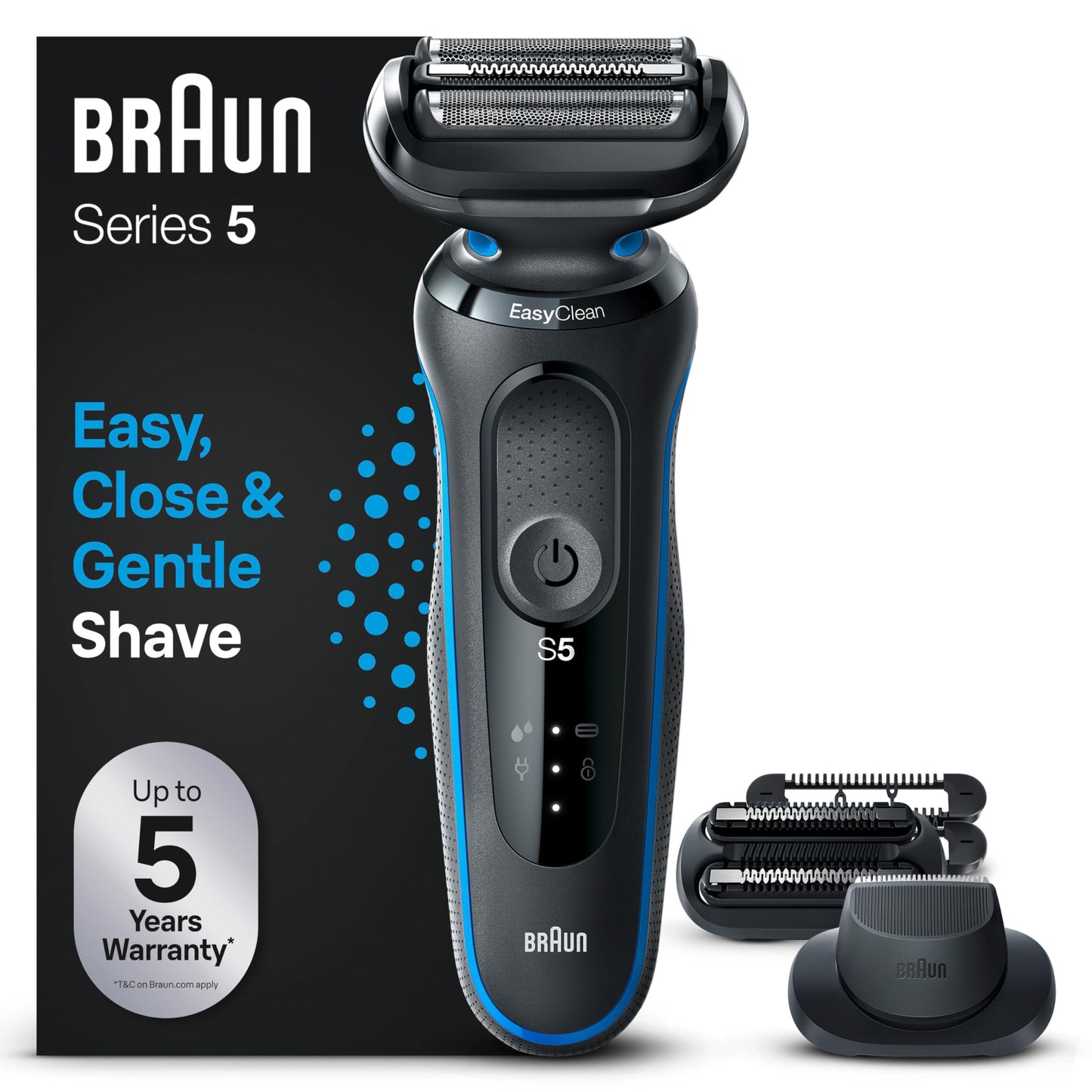 Braun Series 5 Elektrorasierer mit EasyClick Barttrimmer Aufsatz, Rasierer Herren Elektrisch Ladestation, EasyClean, Wet & Dry, rasierapparat, trockenrasierer, Made in Germany, 51-M4500cs, mintgrün