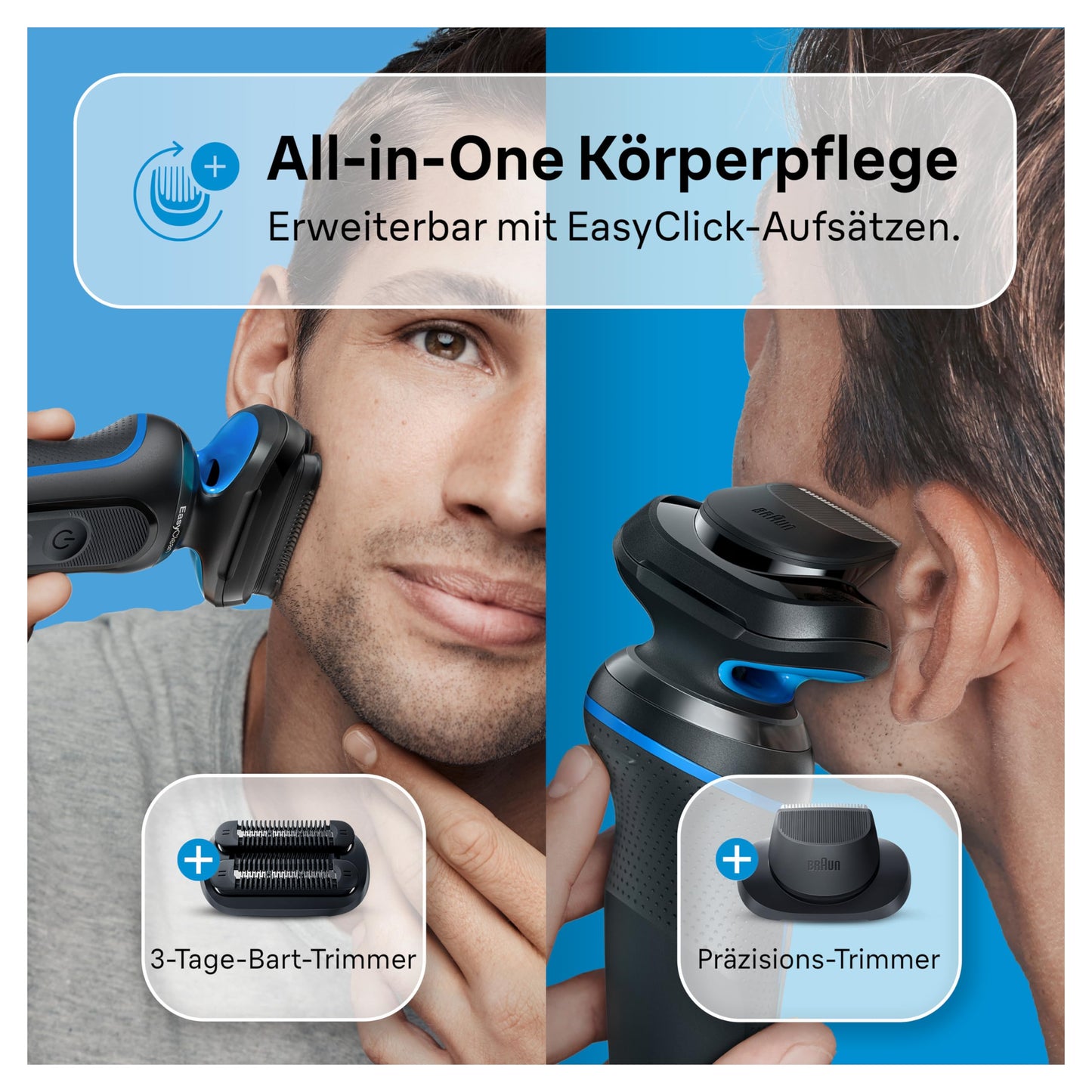 Braun Series 5 Elektrorasierer mit EasyClick Barttrimmer Aufsatz, Rasierer Herren Elektrisch Ladestation, EasyClean, Wet & Dry, rasierapparat, trockenrasierer, Made in Germany, 51-M4500cs, mintgrün