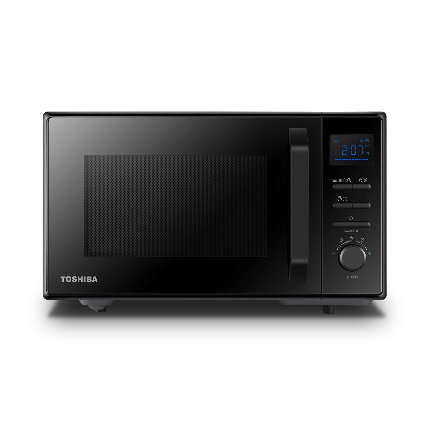 Toshiba MV-AM20T(BK) Mikrowelle/Solo-Mikrowelle/ 20 L/ 800 W/ 5 Leistungsstufen/ 12 Automatikprogramme/Emaille Innenraum/einfach zu reinigen/Auftaufunktion/Glasdrehteller (24,5 cm) /Schwarz