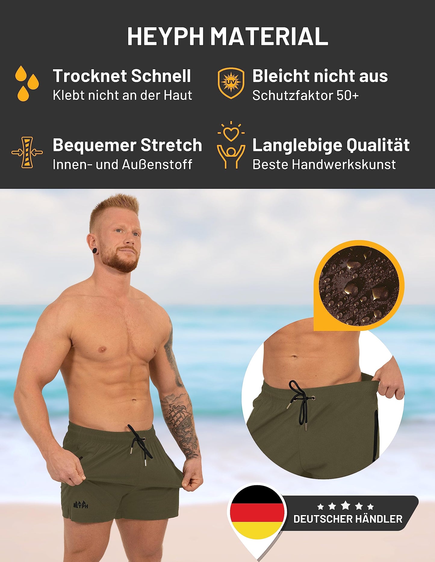 Men’s Designer Swim Shorts – Short Length with Zipper Pockets