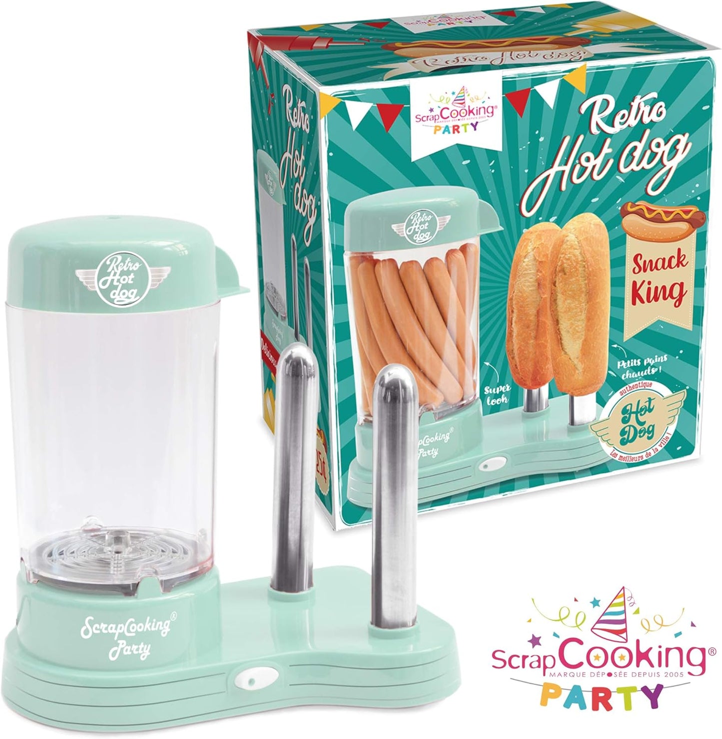 ScrapCooking 601 Hot Dog Maker Maschine-Kapazität 12 Würstchen & 2 Brötchen-Vintage-Retro-Stil für Partys Barbecues Feste Kirmes Geburstag-Grün-0601, Lebensmittelechter Kunststoff, weiß