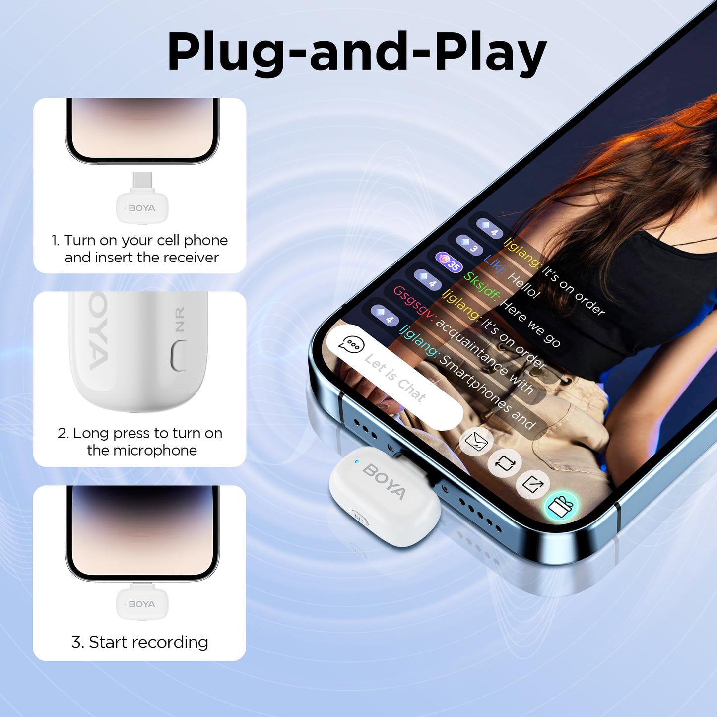 Boya Mini Wireless Lavalier-Mikrofon für Lightning/Type-C, Ultra-Mini-Mikrofon mit AI Voice Change, Rauschunterdrückung und Ladekoffer, Metall-Clip auf Mikrofon Vlogging TikTok YouTube