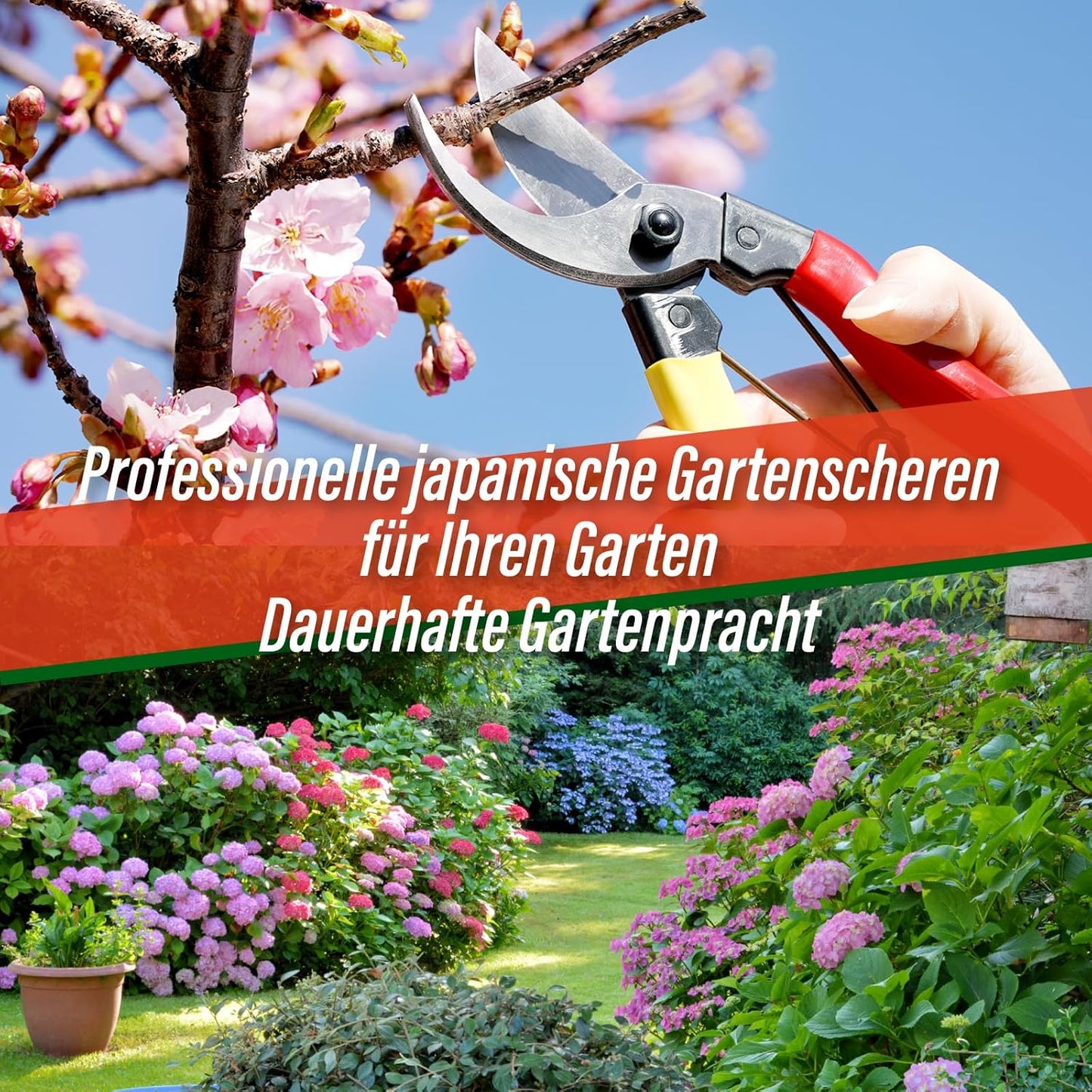 SUIZAN Bypass Gartenschere 200mm - Professionelle Japanische Baumschere Rosenschere Gartengeräte