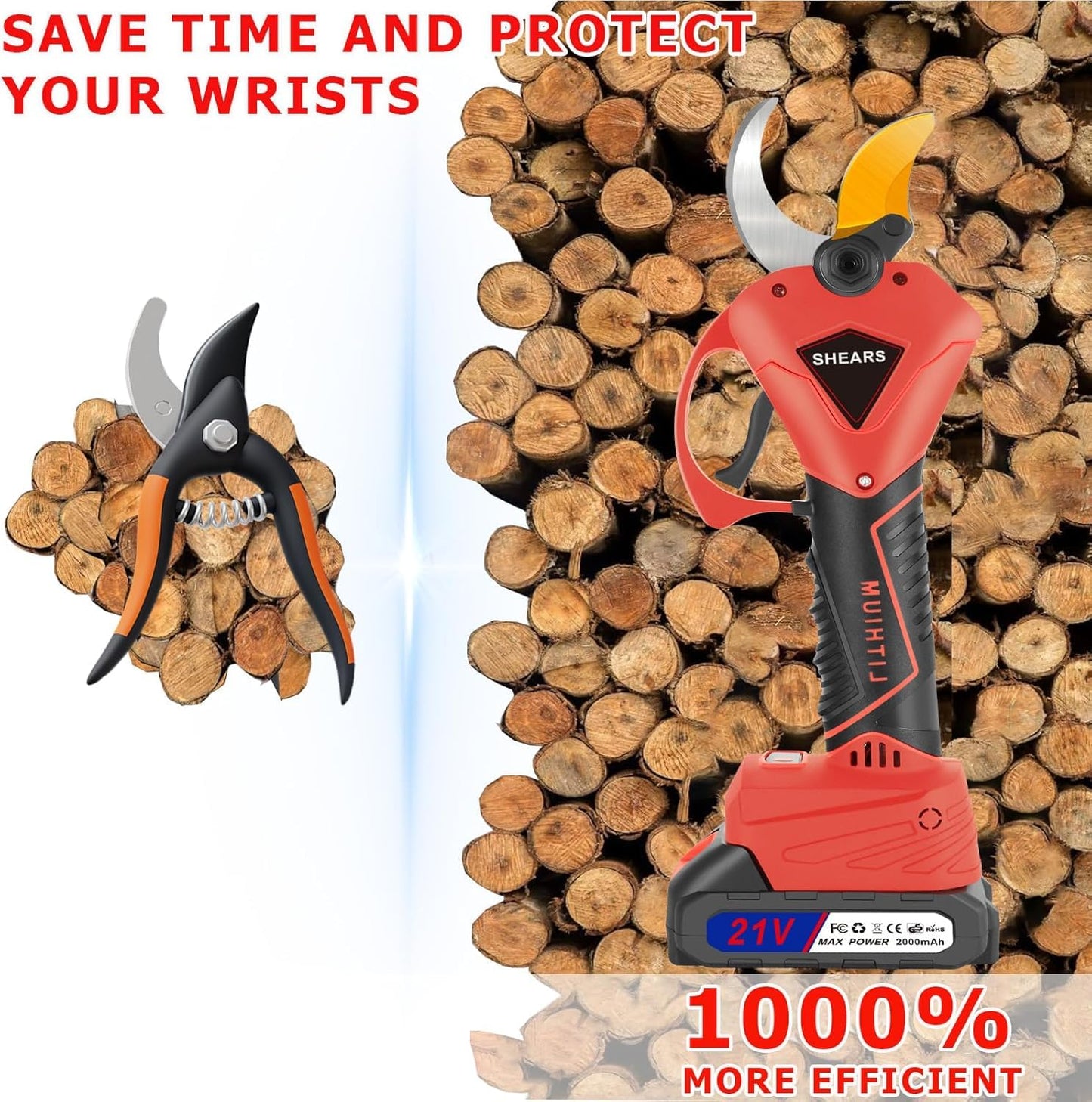 Electric Secateurs, Cordless Electric Professional Max 50 mm, Sharp Sk7 Blades, 4000 mAh Garden Shears with Display, Garden Shears 900 W with Brushless Motor for Gardening, Fruit Trees