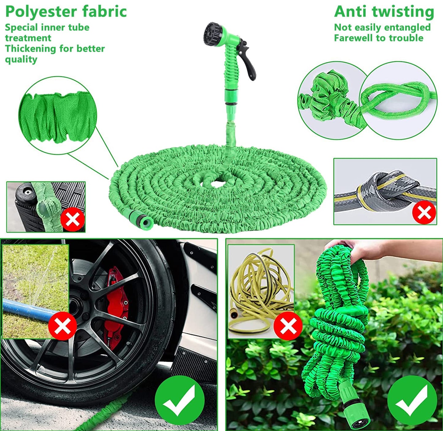 niboameu Gartenschlauch Flexibel, Wasserschlauch Dehnbar Flexibler Gartenschlauch 30 m mit 7 Funktionen Garten Handbraus, Schlauch Flexibel Bewässerung für Garten Haustier Autowäsche (100 Fuß, grün)