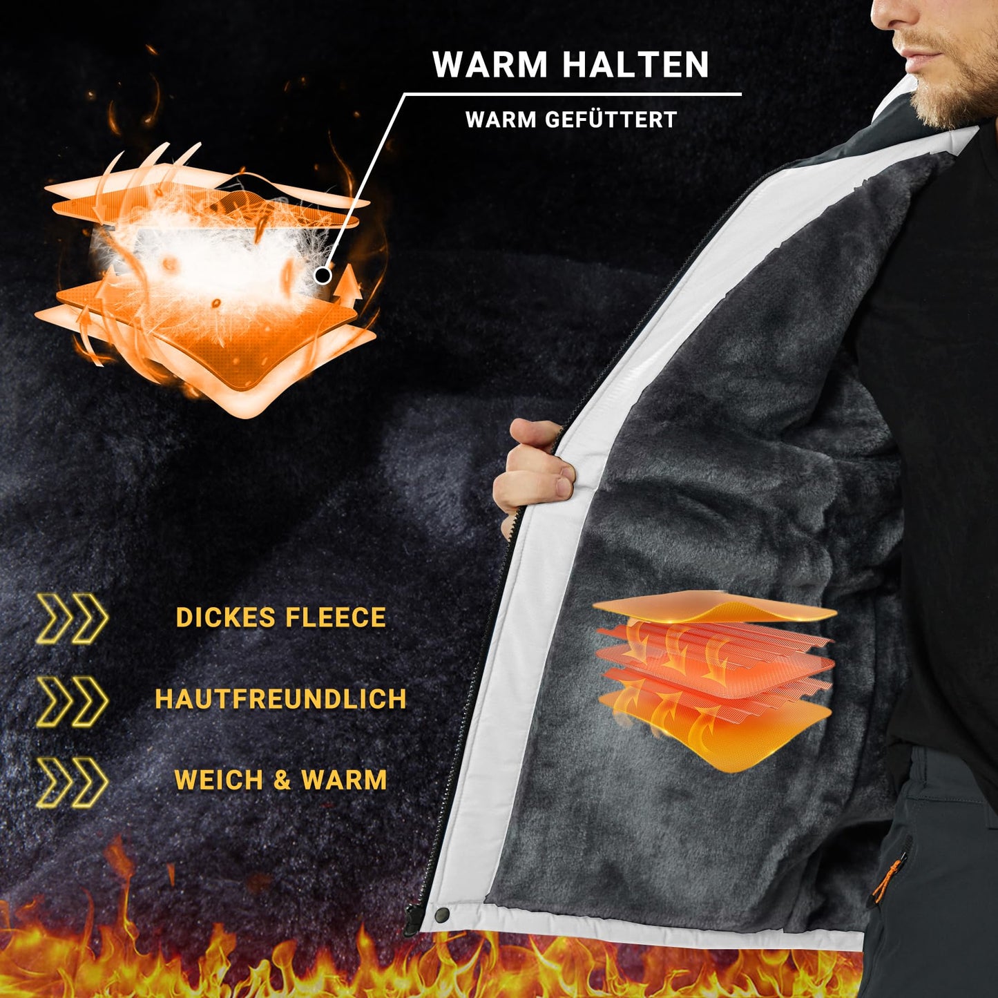 KEFITEVD Herren Skijacke Atmungsaktiv Warm Gefüttert Winterjacke mit Abnehmbarer Kapuze Snowboardjacke Wasserdicht Outdoorjacke