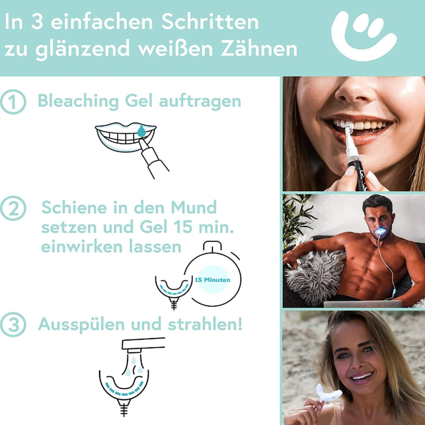 Hochwertiges Teeth whitening kit von UniqueSmile - Testsieger 2023-100 Tage risikofrei testen - All in One Bundle für Zahnaufhellung & weiße Zähne - Zahn Bleaching Set (Basic-Set)