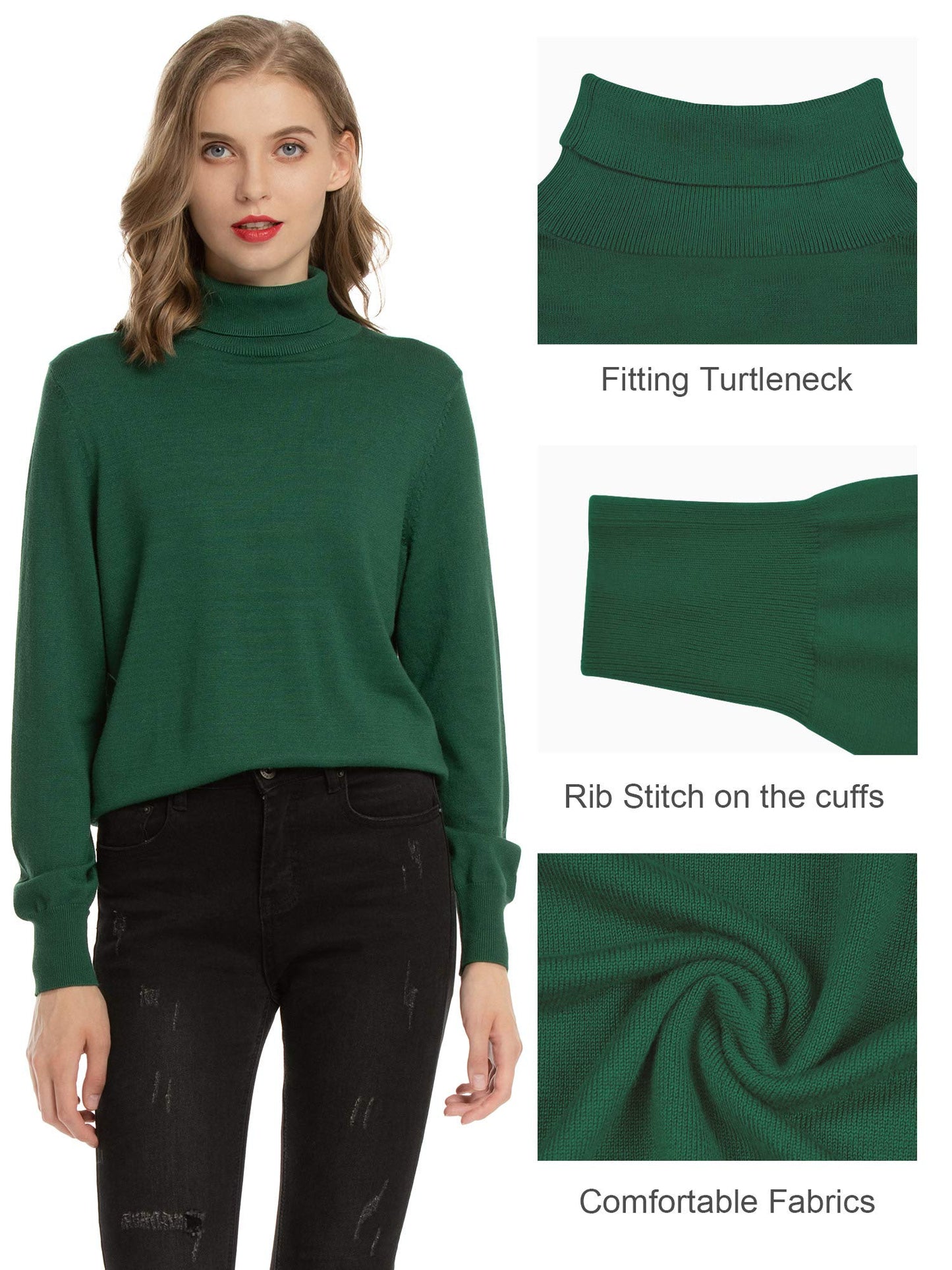 Women's Turtleneck Sweater – Soft Stretch Lightweight Ribbed Knit Pullover