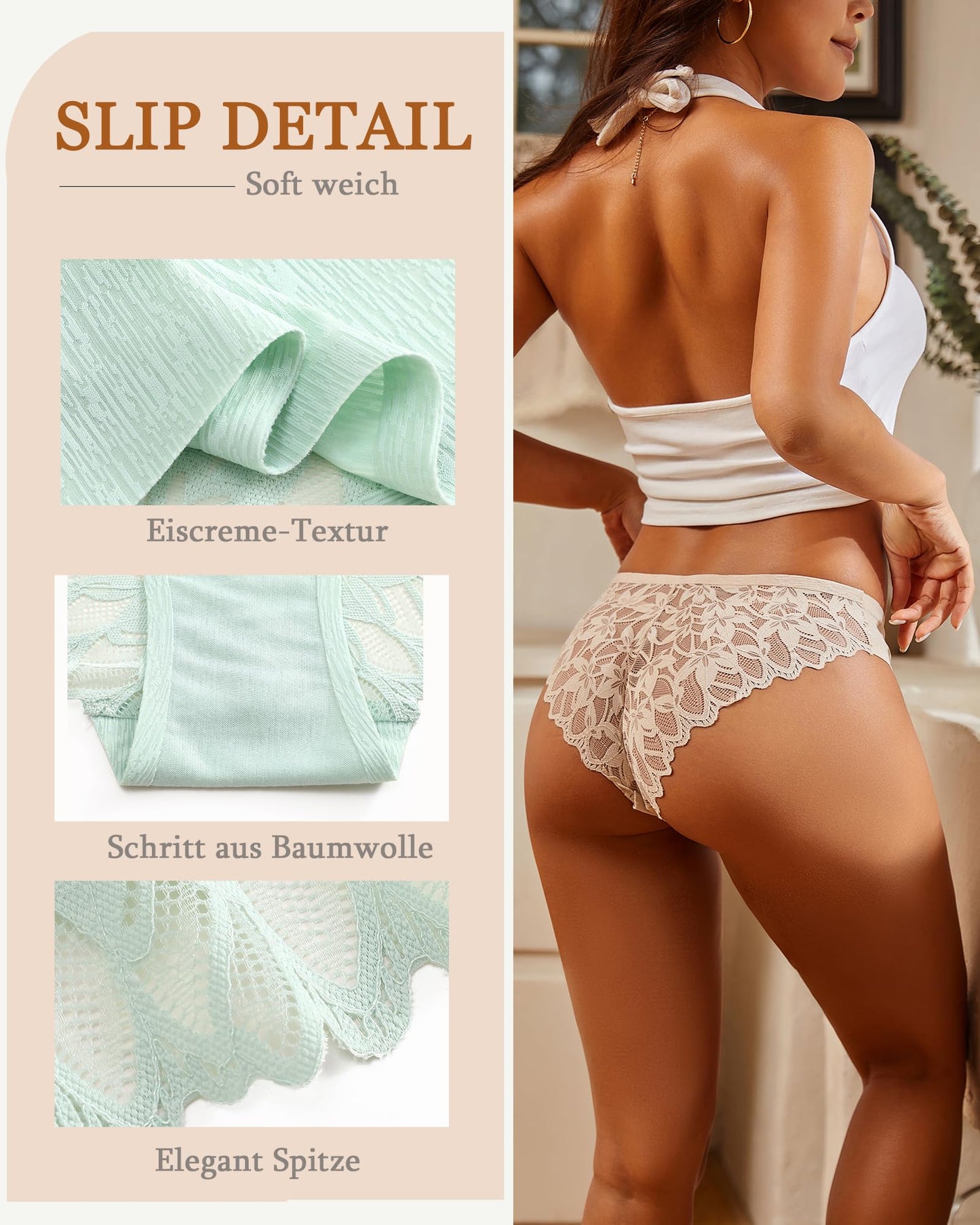 Women's Seamless Brazilian Panties Lace Hipster Underwear 6-Pack