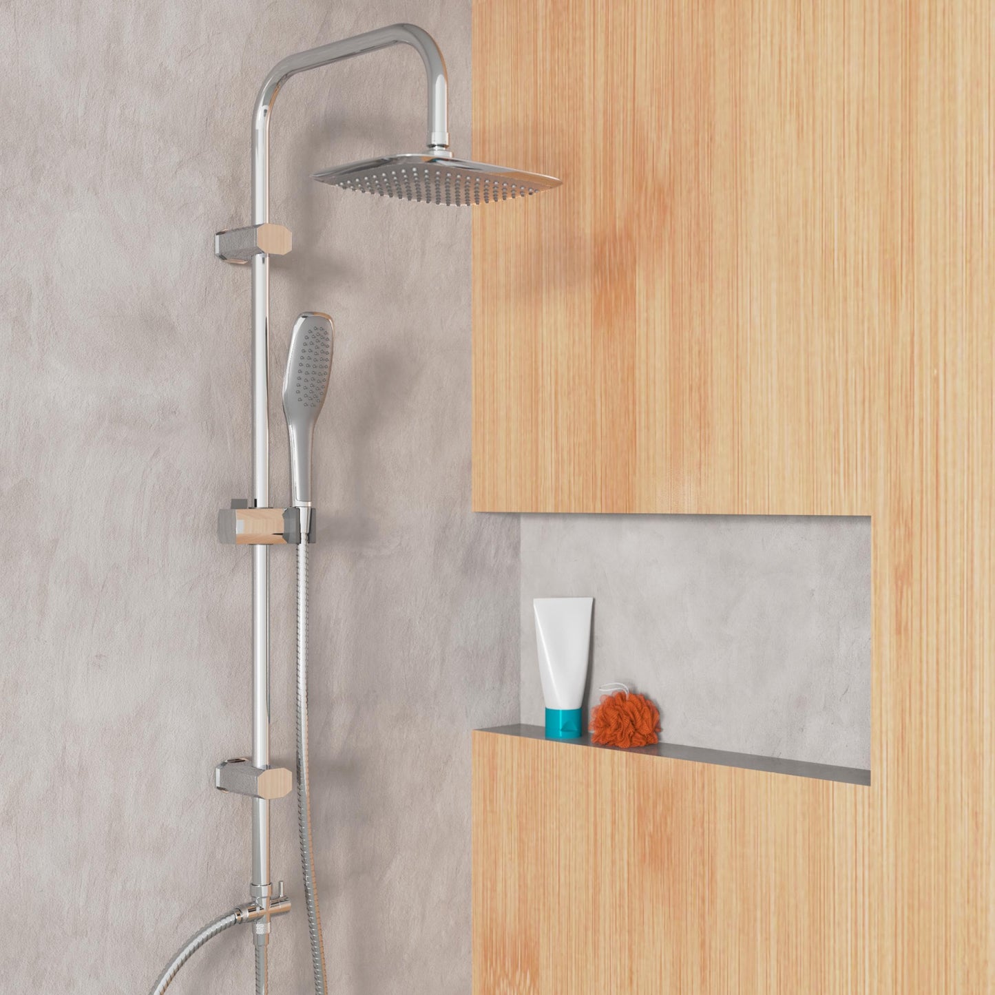 EISL Duschset EASY FRESH, Duschsystem ohne Armatur 2 in 1 mit großer Regendusche (250 x 200 mm) und Handbrause, Regendusche ohne Armatur ideal zum Nachrüsten, komplettes Montageset, Chrom DX12006
