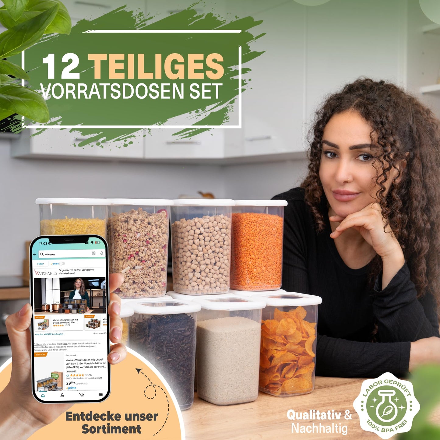 Viwares Vorratsdosen mit Deckel Luftdicht, 12er Vorratsbehälter Set BPA-Frei, Vorratsdose zur Müsli Mehl Aufbewahrung Küche, Praktische Organizer Küche, Frischhaltedosen für Lebensmittelaufbewahrung