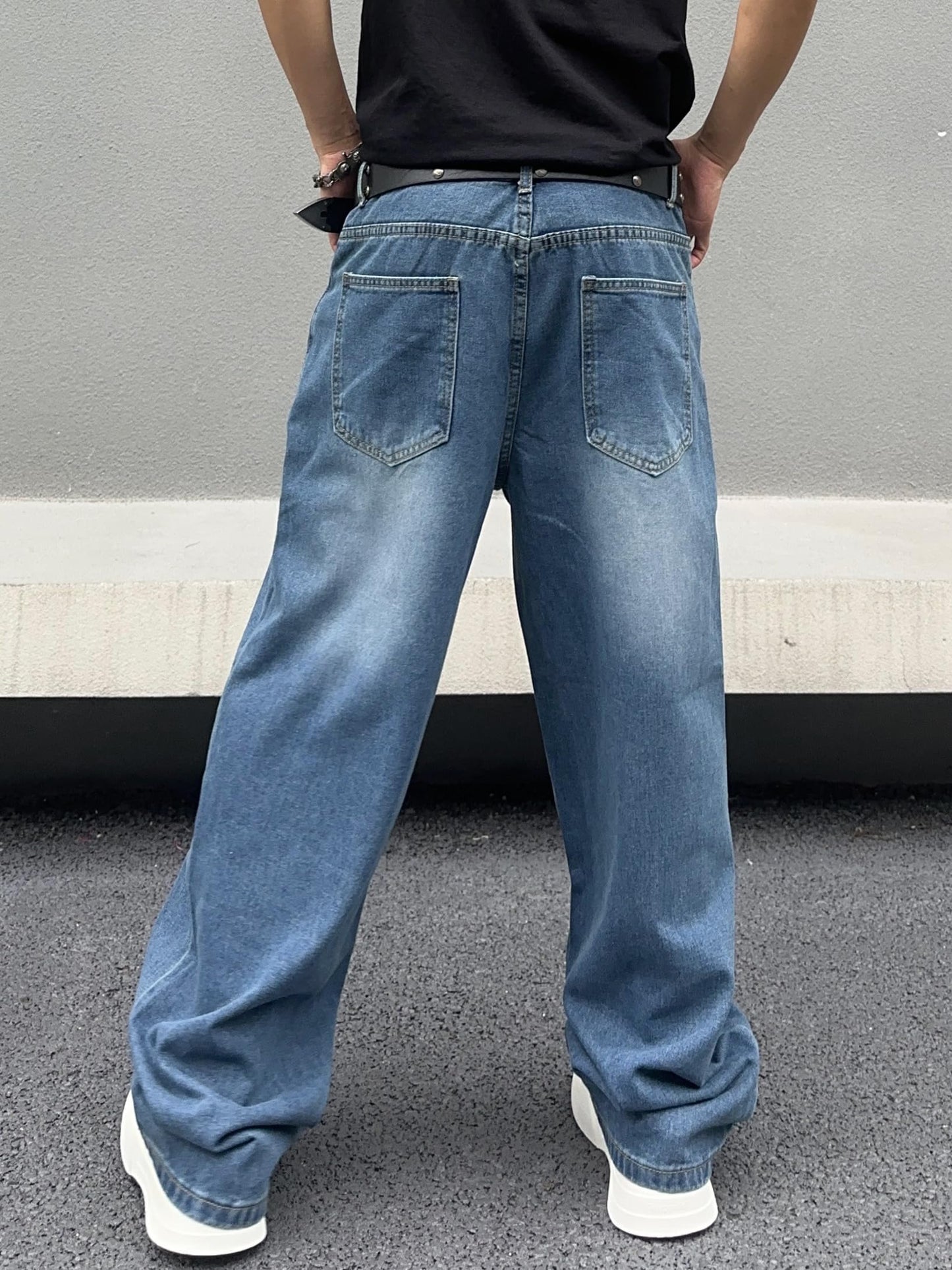 Zewool Men’s Diagonal Button Baggy Jeans