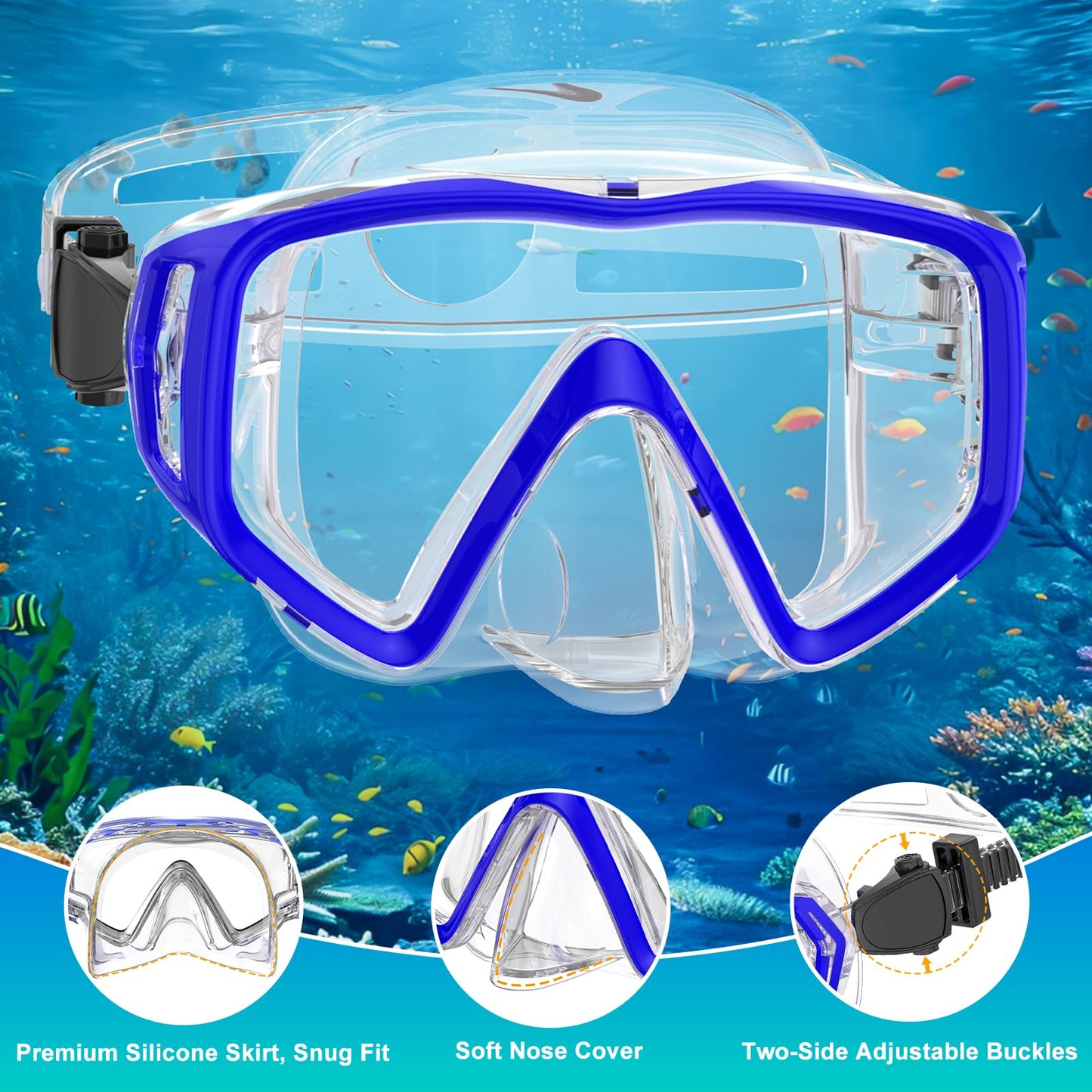 JEMULICE Schnorchelset Erwachsene, Schnorcheln Set mit Taucherbrille und Dry Schnorchel für Herren und Damen, Anti-Leck & Anti-Fog Tauchmaske aus Gehärtetem Glas für Tauchen, Schnorcheln und Schwimmen