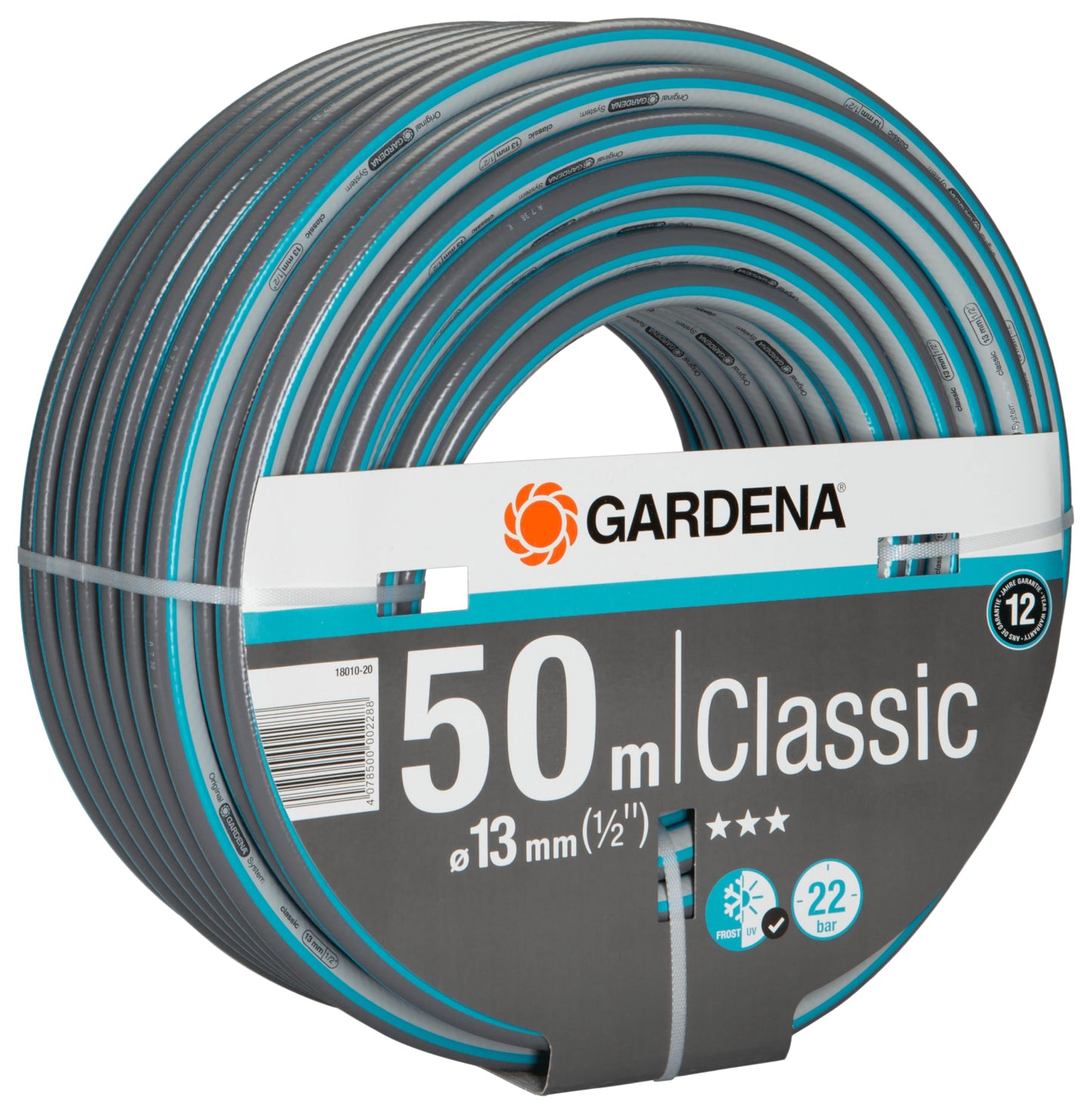 Gardena Classic Schlauch Aktion 13 mm (1/2 Zoll), 18 m: Universeller Gartenschlauch aus robustem Kreuzgewebe, 22 bar Berstdruck, UV-beständig, ohne Systemteile (18001-20) grau 18m ohne systemteile