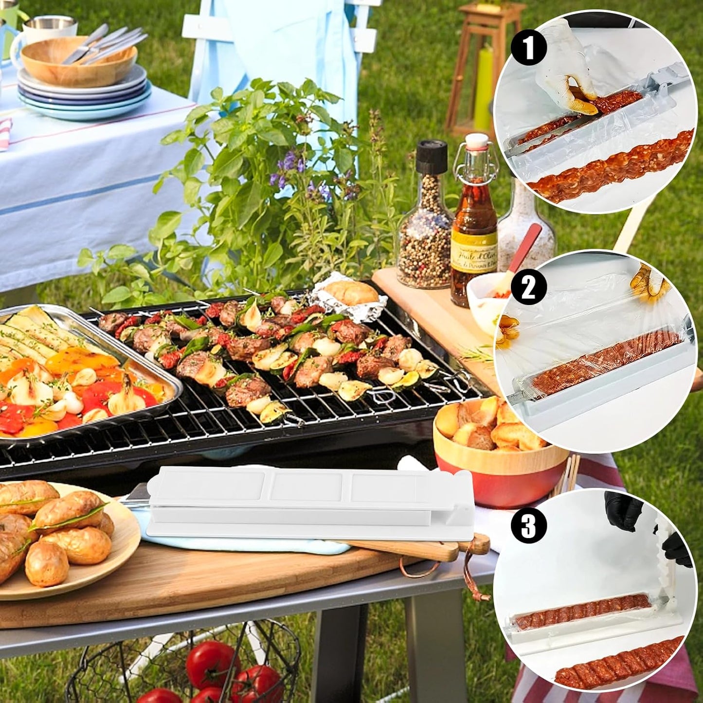Kebab Maker, 11 Zoll Lange Pressform, Dicker Kunststoff Manuelle Kebab Form,Türkischer Schaschlik, Kebab Maker und Kabob Spieße, Kebab Maker Presse Weiß, Kebab Maker Machine für Grillen Picknick