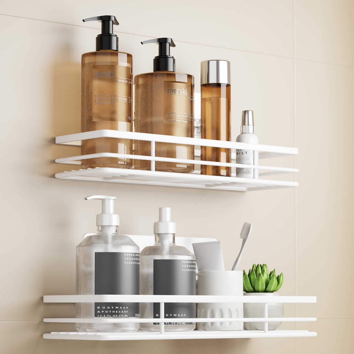 saffruff Duschablage Ohne Bohren 2 Stück Duschregal Duschkorb Badezimmer Organizer, Regal Badregal Shampoo Halterung für Dusche Küche Bathroom, mit 2 Klebeflächen,Edelstahl Schwarz