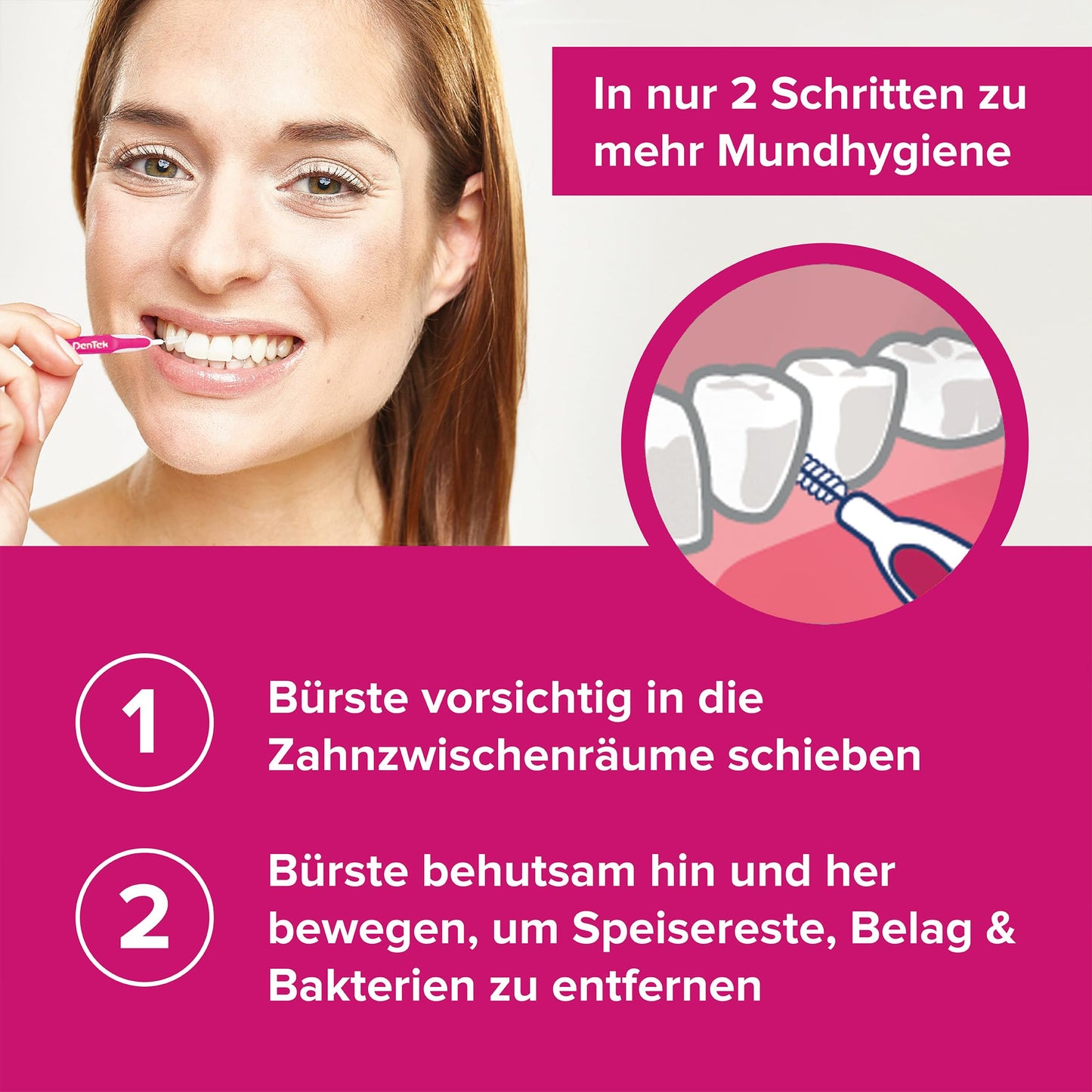 DenTek Slim Brush - Größe 1 - extra fein - für sehr enge Zahnzwischenräume - mit Minzgeschmack und hygienischer Schutzkappe, 32 Stück Pink