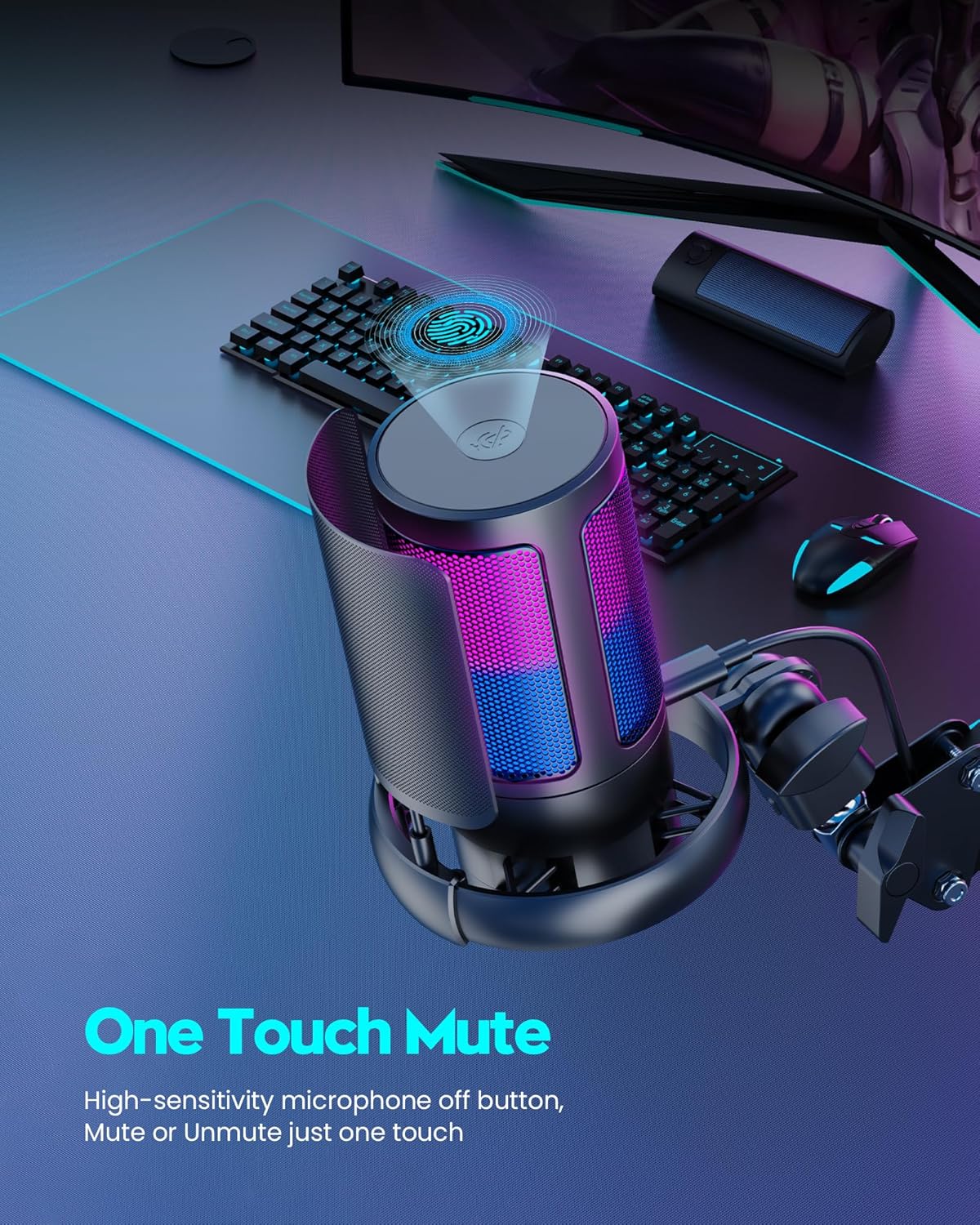 QIUOIO Gaming Mikrofon PC: USB Mikrofon Mit Arm - RGB Podcast Mikrofon - Streaming Mikrofon - Microphone for PC - Gaming Mic Fuer PS4/PS5/MAC - USB Micro PC - Gaming Mic