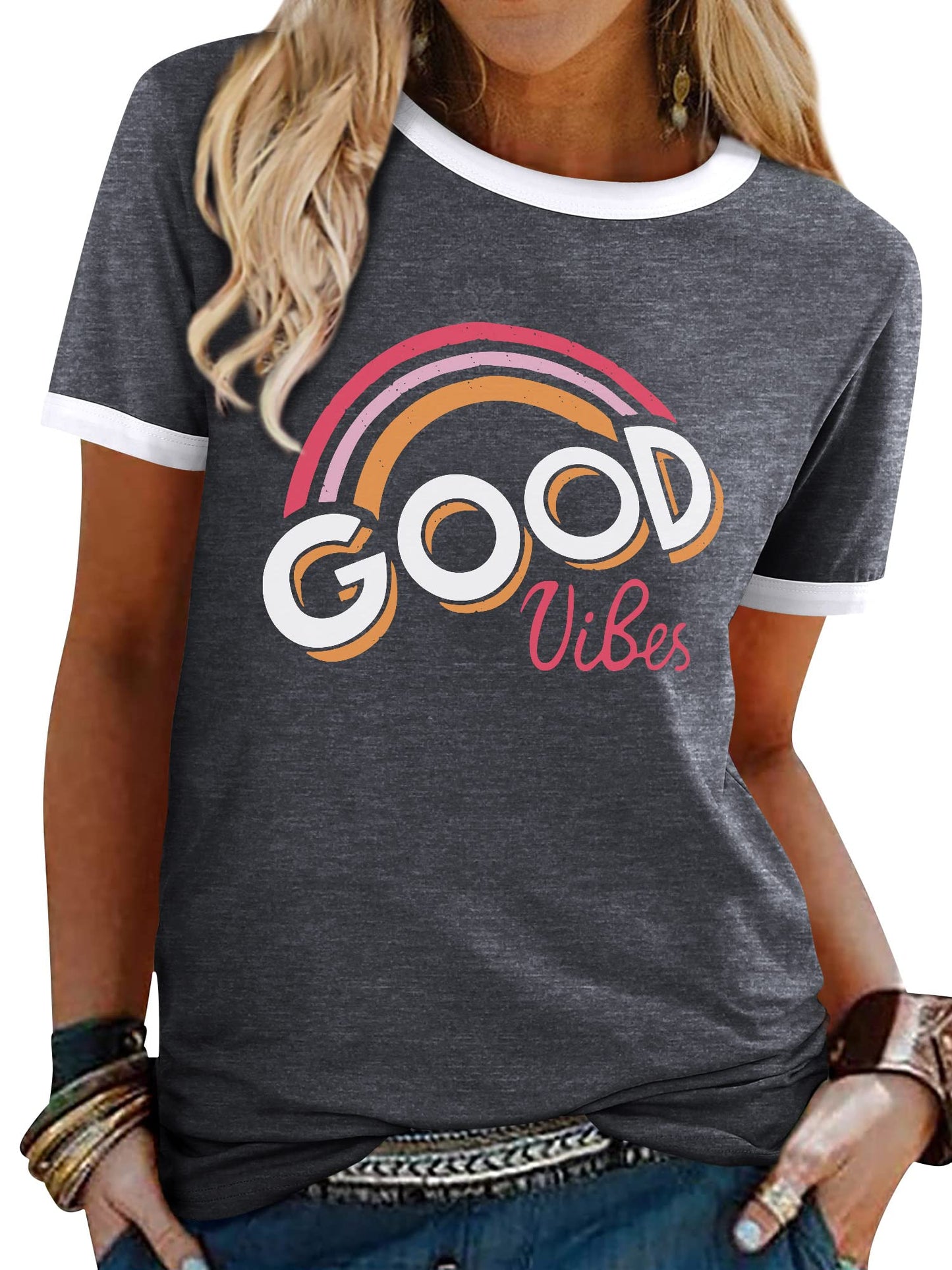 Women’s Good Vibes Rainbow Print T-Shirt