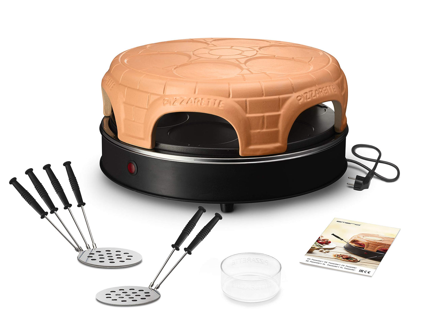 Emerio Pizzaofen, PIZZARETTE das Original, handgemachte Terracotta Tonhaube, patentiertes Design, für Mini-Pizza, echter Familien-Spaß für 8 Personen, PO-116124.1, Pink