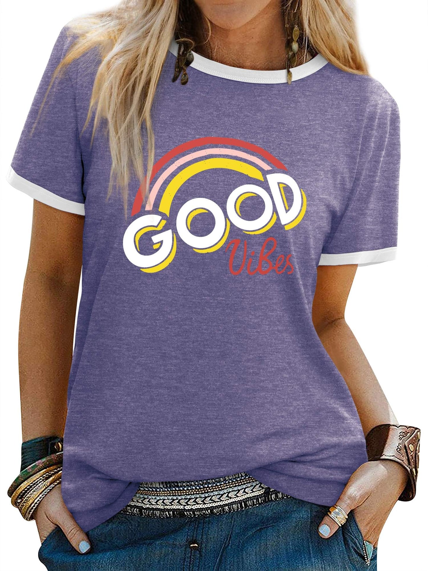Women’s Good Vibes Rainbow Print T-Shirt