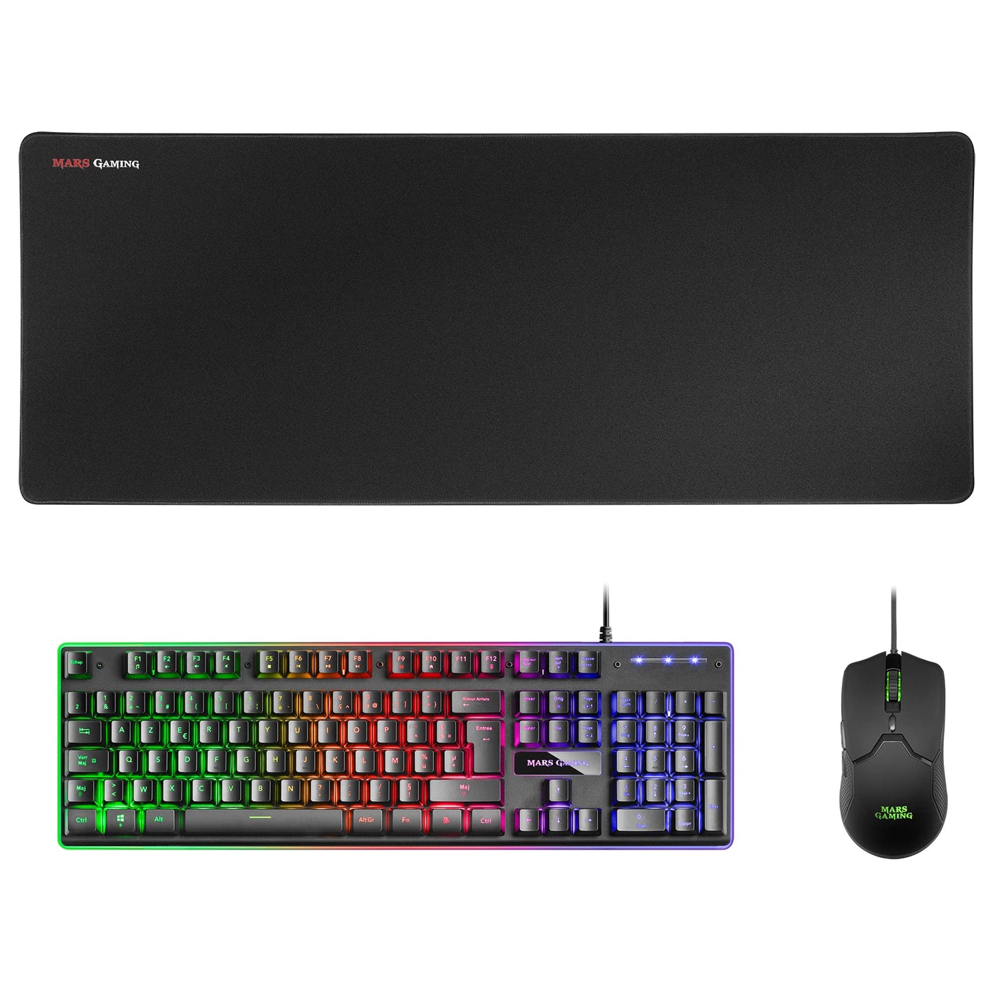 MARSGAMING MCP-RGB3, Pack Gaming Keyboard Fixed RGB + Gaming Mouse RGB Flow 3200 DPI + Headset Over-Ear RGB + XXL Mouse Pad, White, Portuguese Language