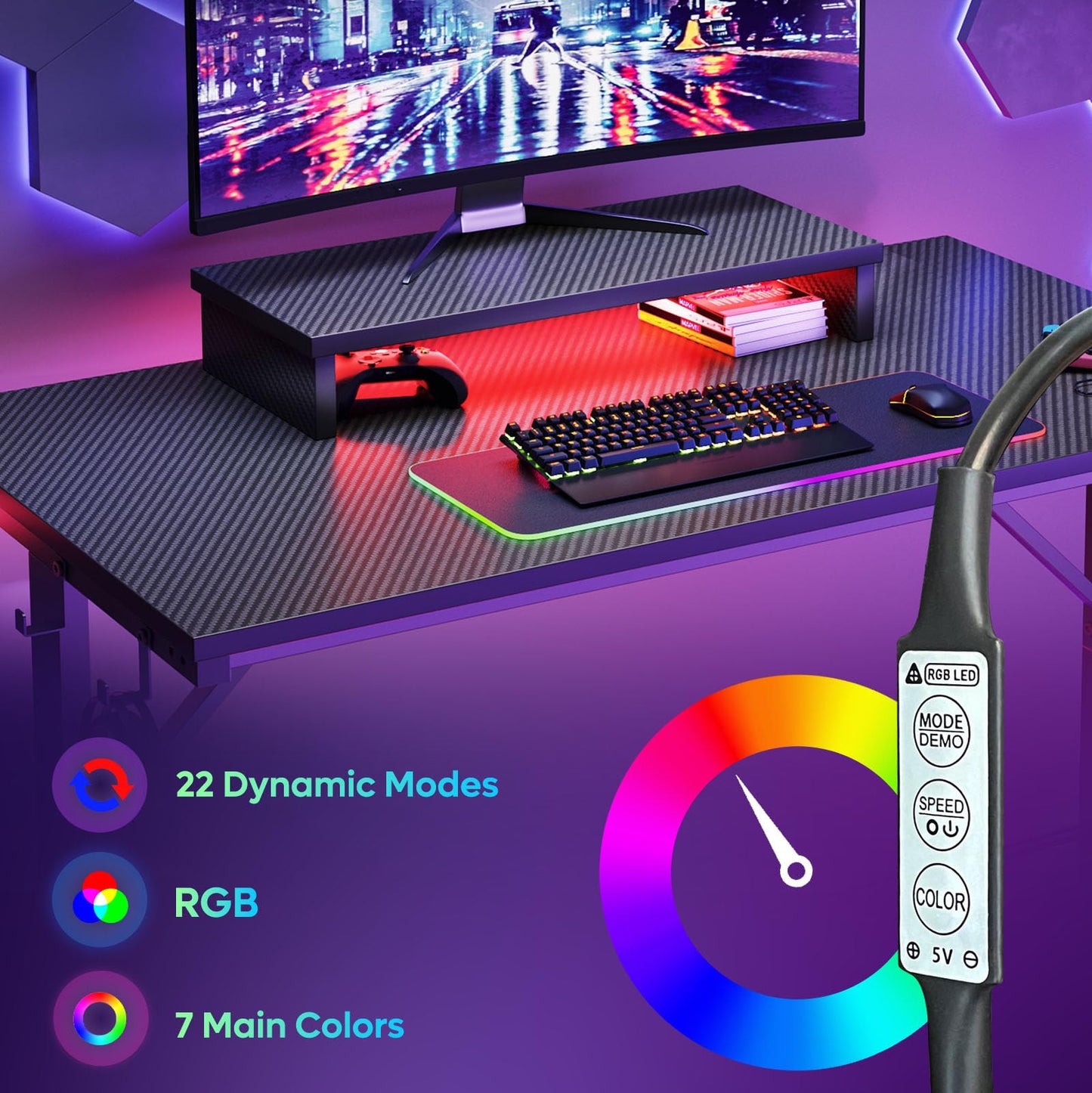 Bestier Kleiner Gaming-Schreibtisch 106,6 cm LED Computerschreibtisch mit Monitorständer, Gamer-Arbeitsstation mit Becherhalter & Headset-Haken für Home-Office, Schlafzimmer, kleine Räum