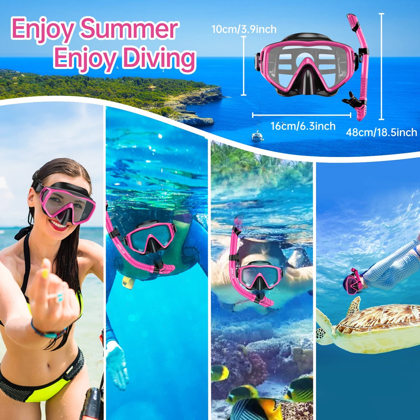 JEMULICE Schnorchelset Erwachsene, Schnorcheln Set mit Taucherbrille und Dry Schnorchel für Herren und Damen, Anti-Leck & Anti-Fog Tauchmaske aus Gehärtetem Glas für Tauchen, Schnorcheln und Schwimmen