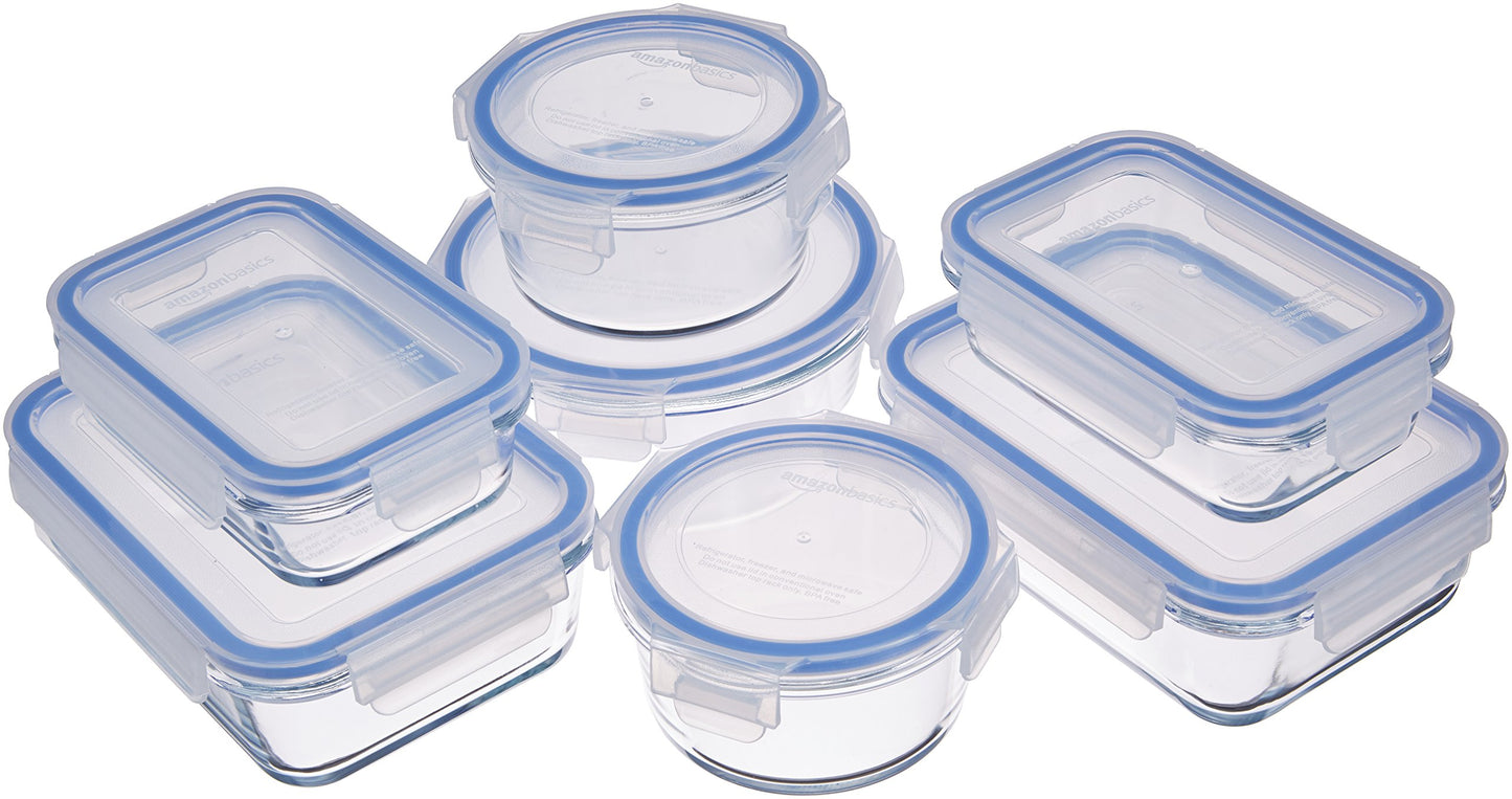 Frischhaltedosen aus Glas für Lebensmittel, 14er-Pack (7 Behälter + 7 Deckel), BPA-freie (7er Pack) , Transparent, Blau