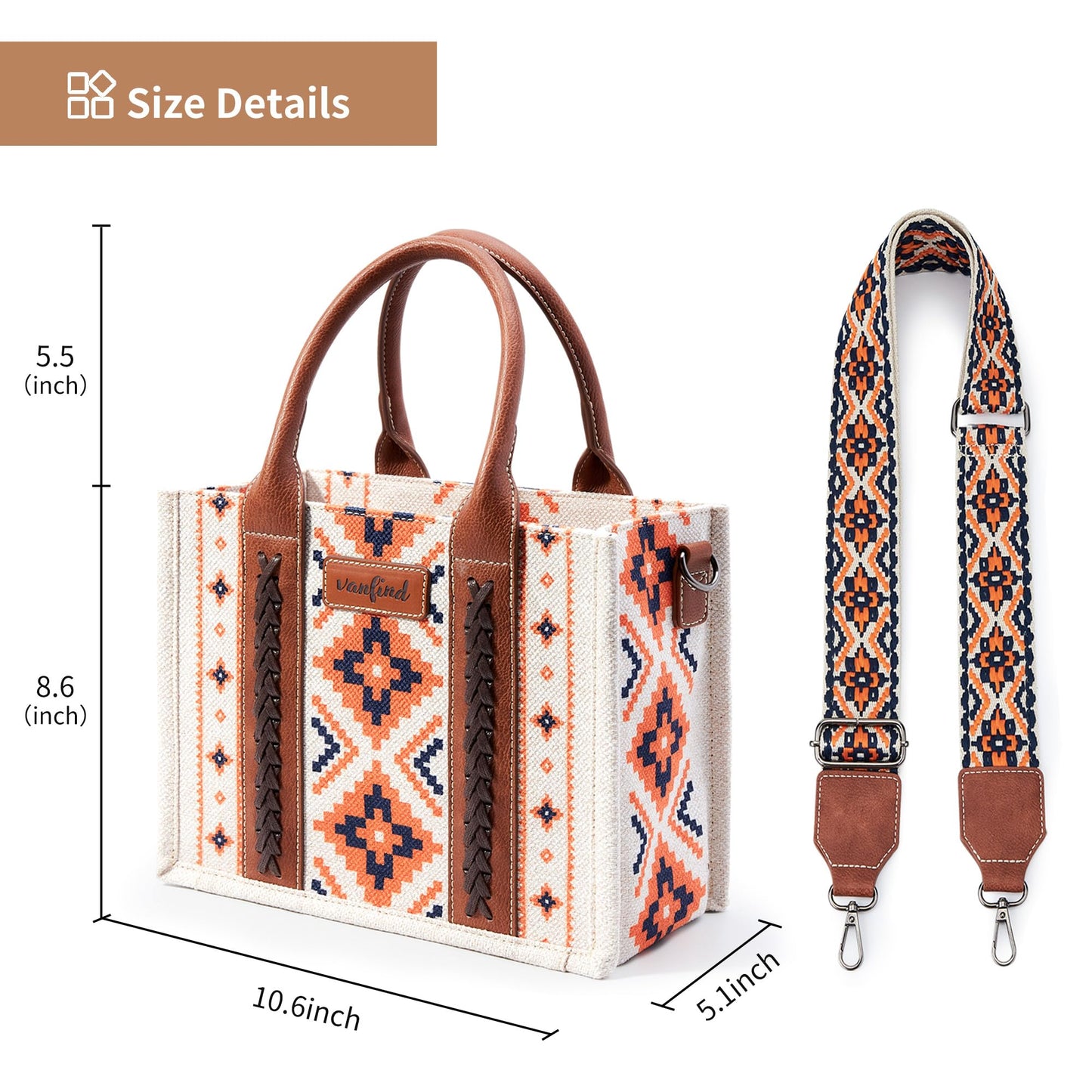 KALIDI Tote Bag for Women – Aztec Pattern Canvas Shoulder Bag