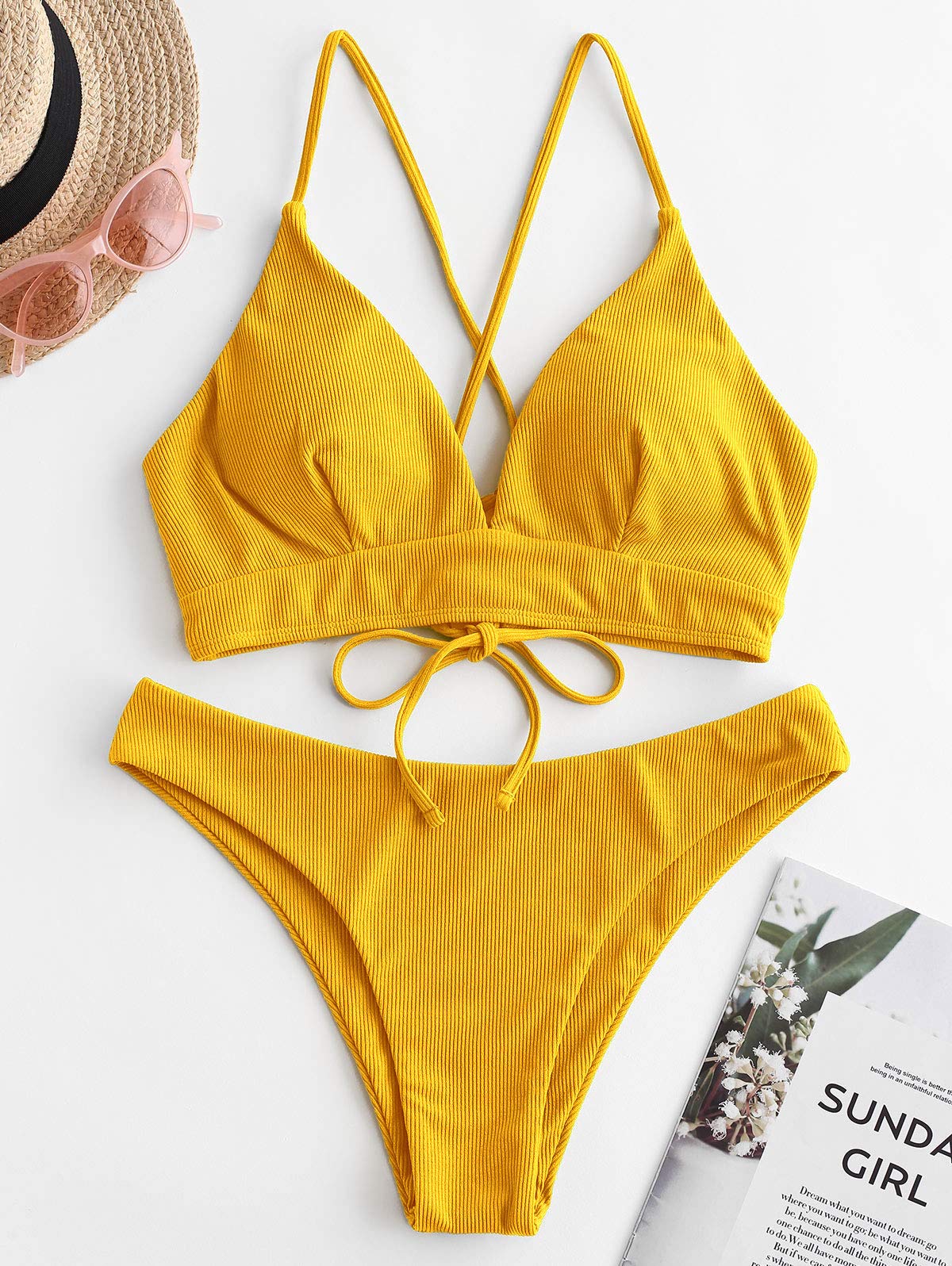 Women’s Two-Piece Bikini Set Sunflower Print Triangle Beach Swimsuit