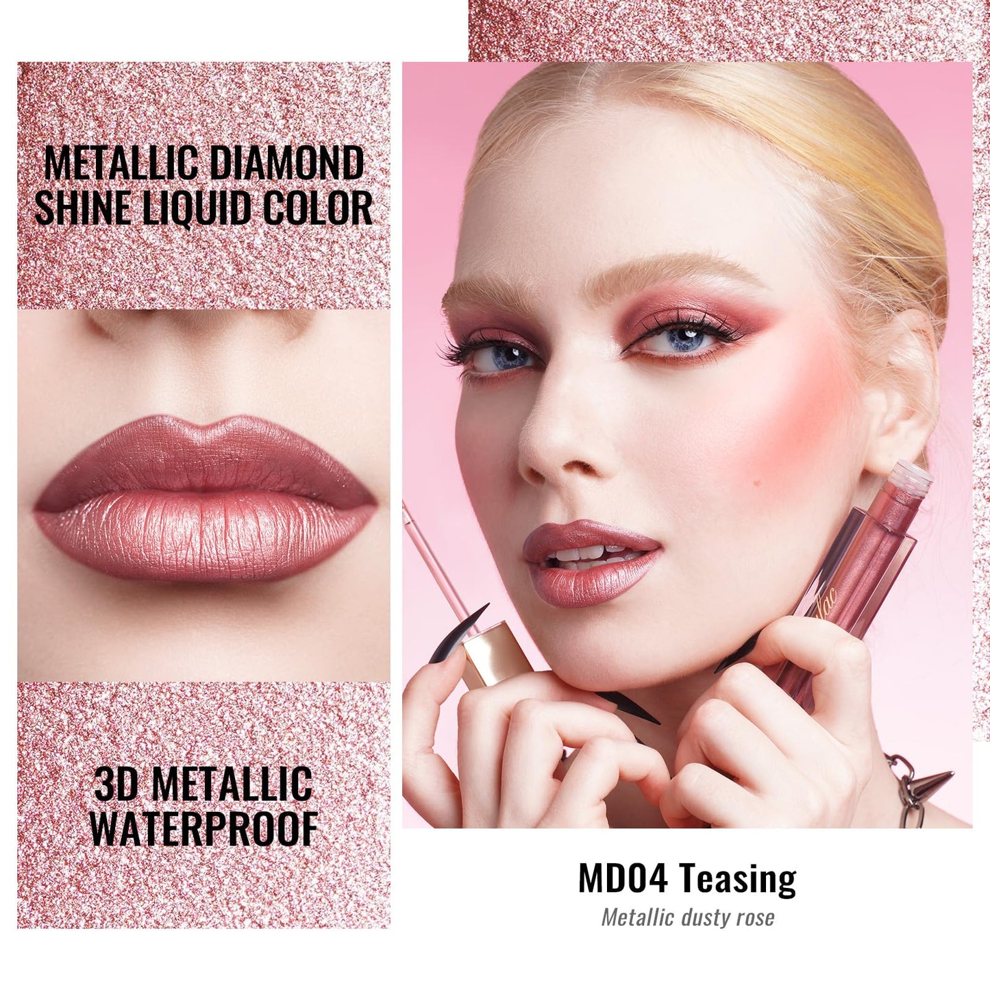 Oulac Metallic Glitter 2-in-1 Lipstick Eyeshadow Long-Lasting Waterproof High-Pigment