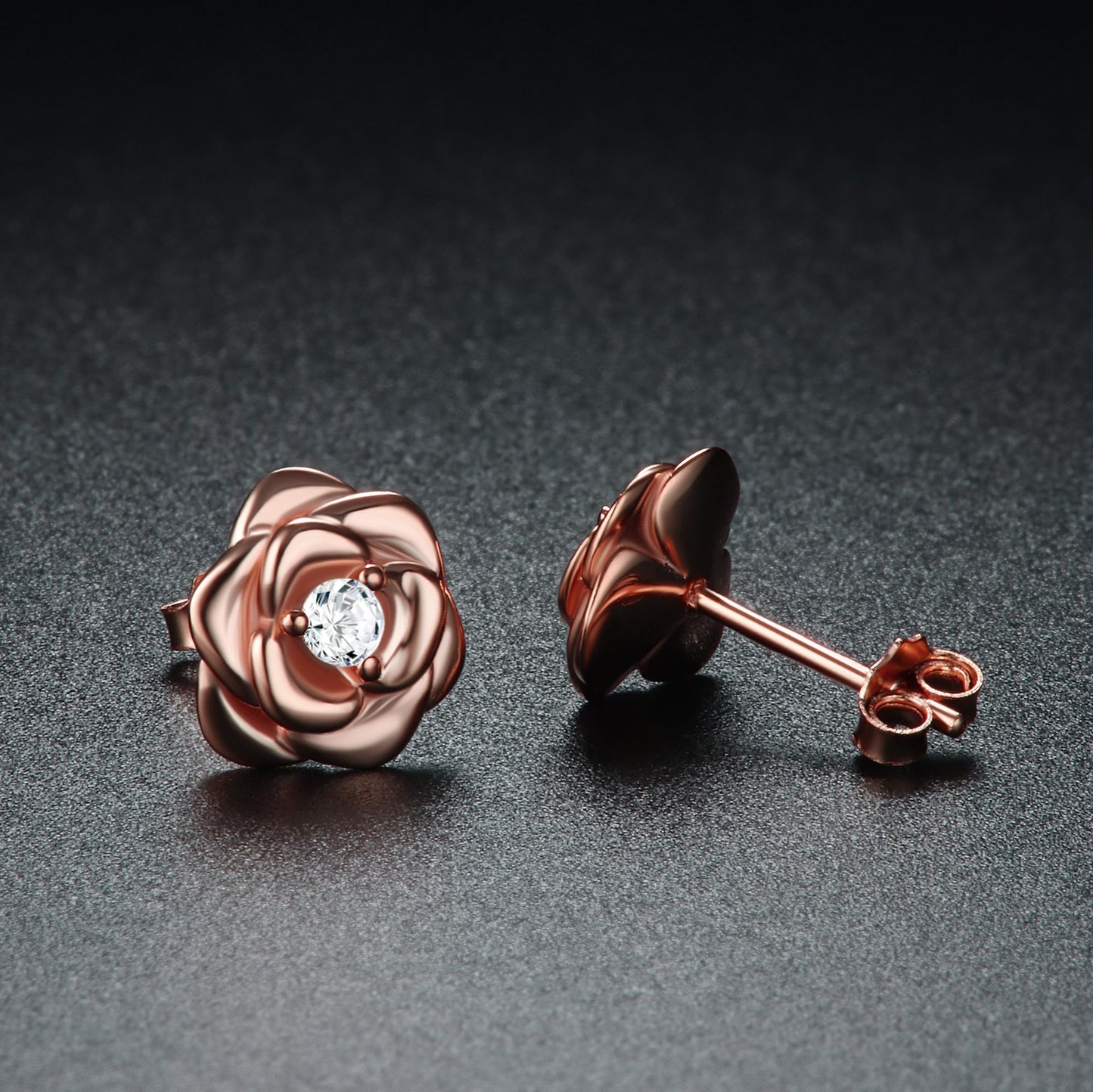 Small Rose Stud Earrings – 925 Sterling Silver with Zirconia