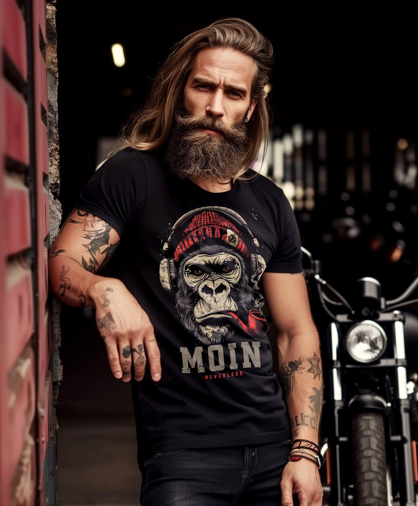 Neverless® Men's T-Shirt – "Moin" Gorilla Music Front Print