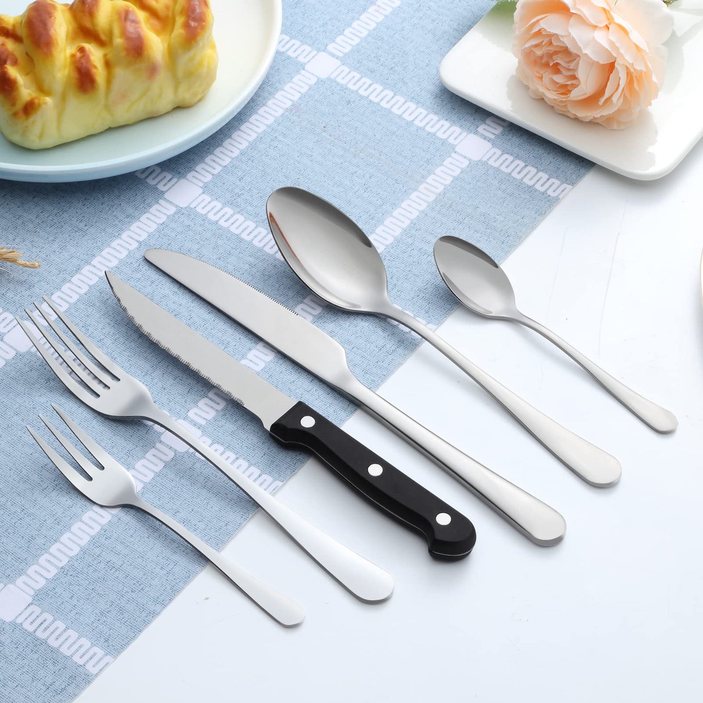BEWOS 36-teiliges Besteck set mit Steakmesser Service für 6, Premium-Edelstahl-Bestecksets für Haus & Küche, Hochwertiges Messer-Löffel-Gabel-Besteck-Set Hochglanzpoliert, Spülmaschinenfest