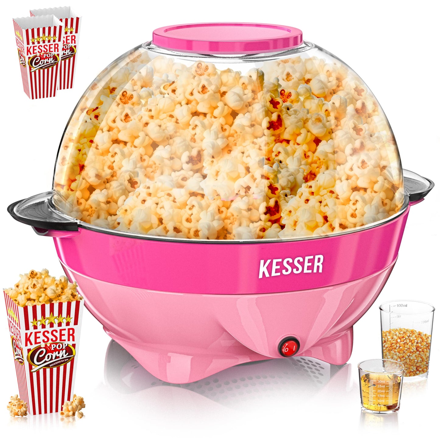 KESSER® Popcornmaschine Groß 800W | Popcorn-Maker 5,5l Inhalt mit Antihaftbeschichtung Deckel & Servierschale | für Öl Butter Zucker Stille & Schnelle inkl. abnehmbarer Heizfläche