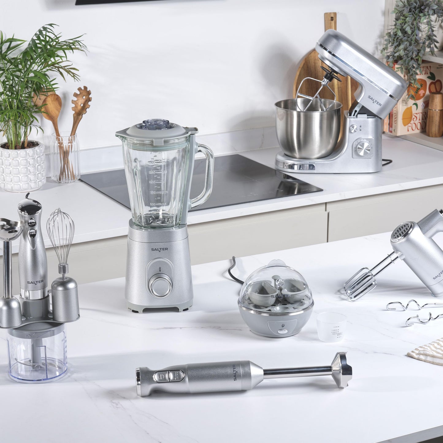 Salter Aspen NutriPro Mini Smoothie Maker, ideal für Protein Shakes, Säfte und Cocktails, Kompakter Mixer mit 1L Mixbehälter, 800ml BPA-frei To-Go Becher, 1000W Leistung, inkl. Aufbewahrungsdeckel