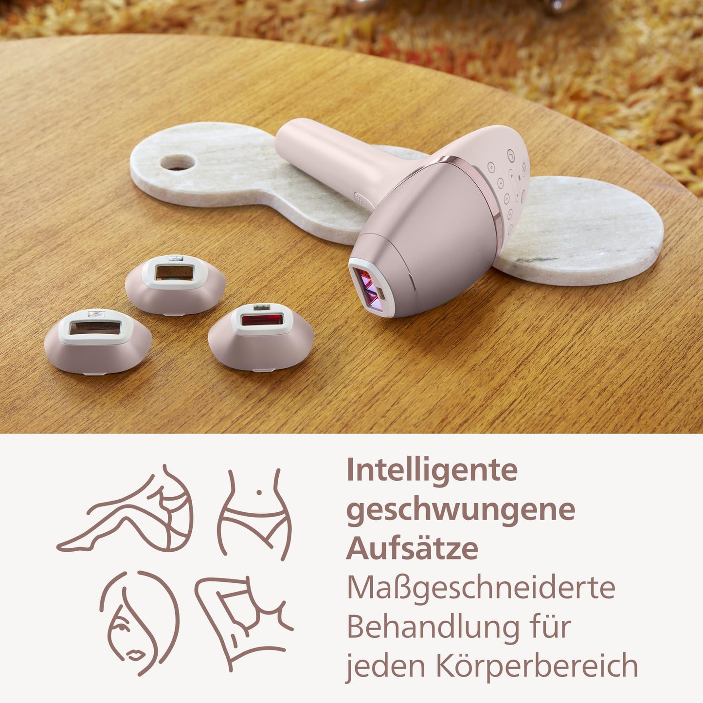 Philips Lumea IPL Haarentfernungsgerät 9000 Series – Haarentfernungsgerät mit SenseIQ Technologie, 4 Aufsätze für Körper, Gesicht, Bikinizone und Achselhöhlen, kabellos (Modell BRI957/00)