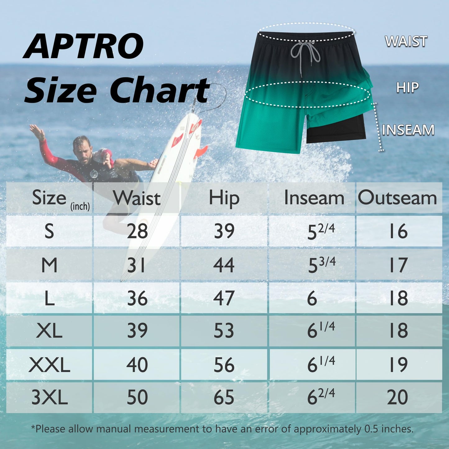 APTRO Men’s 2-in-1 Swim Shorts – Quick-Dry Board Shorts