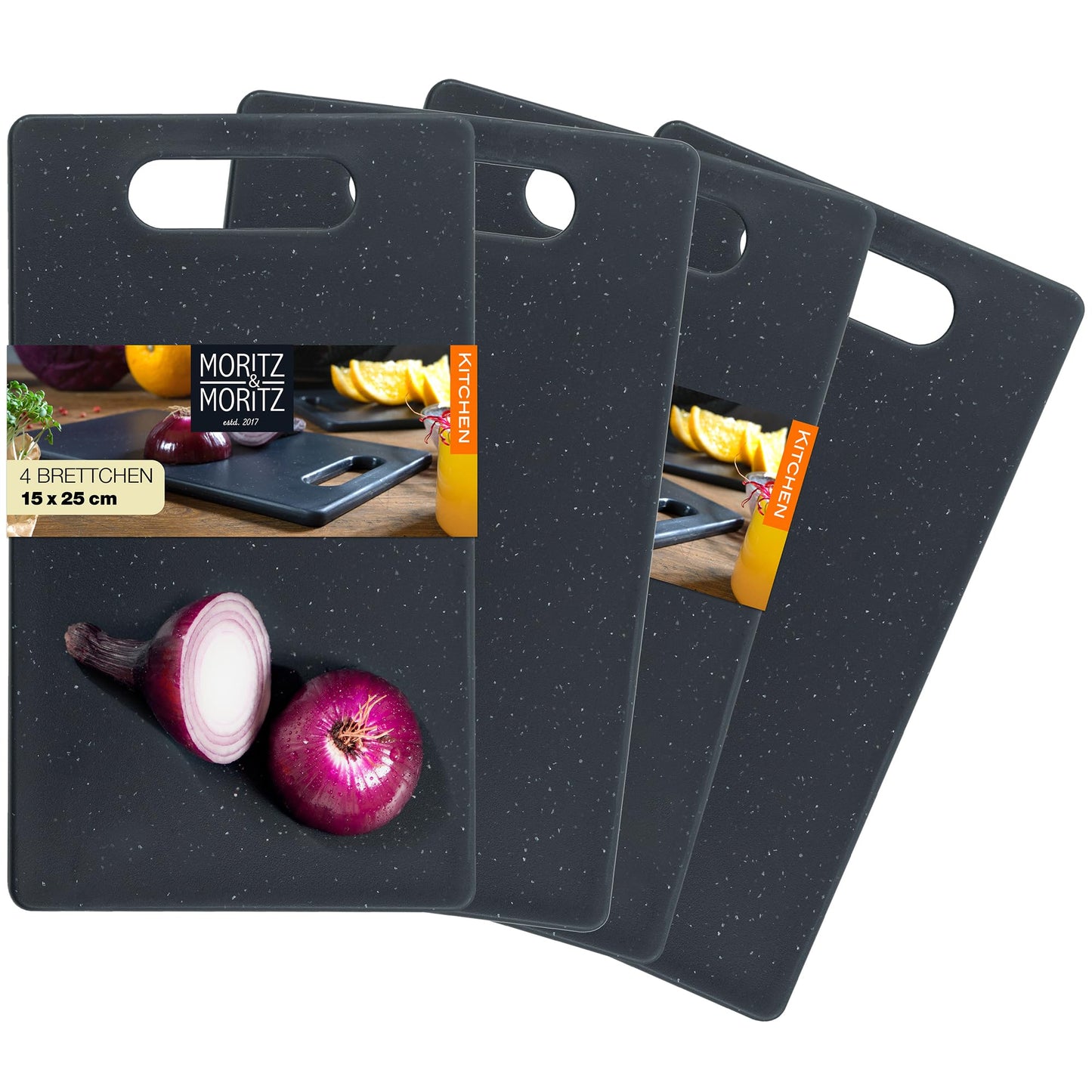 Moritz & Moritz 2x Schneidebrett Kunststoff Set in Granit Optik - 25 x 15 cm - Schneidebretter BPA frei - Frühstücksbrettchen - Schneidebrett Set hygienisch und spülmaschinenfest