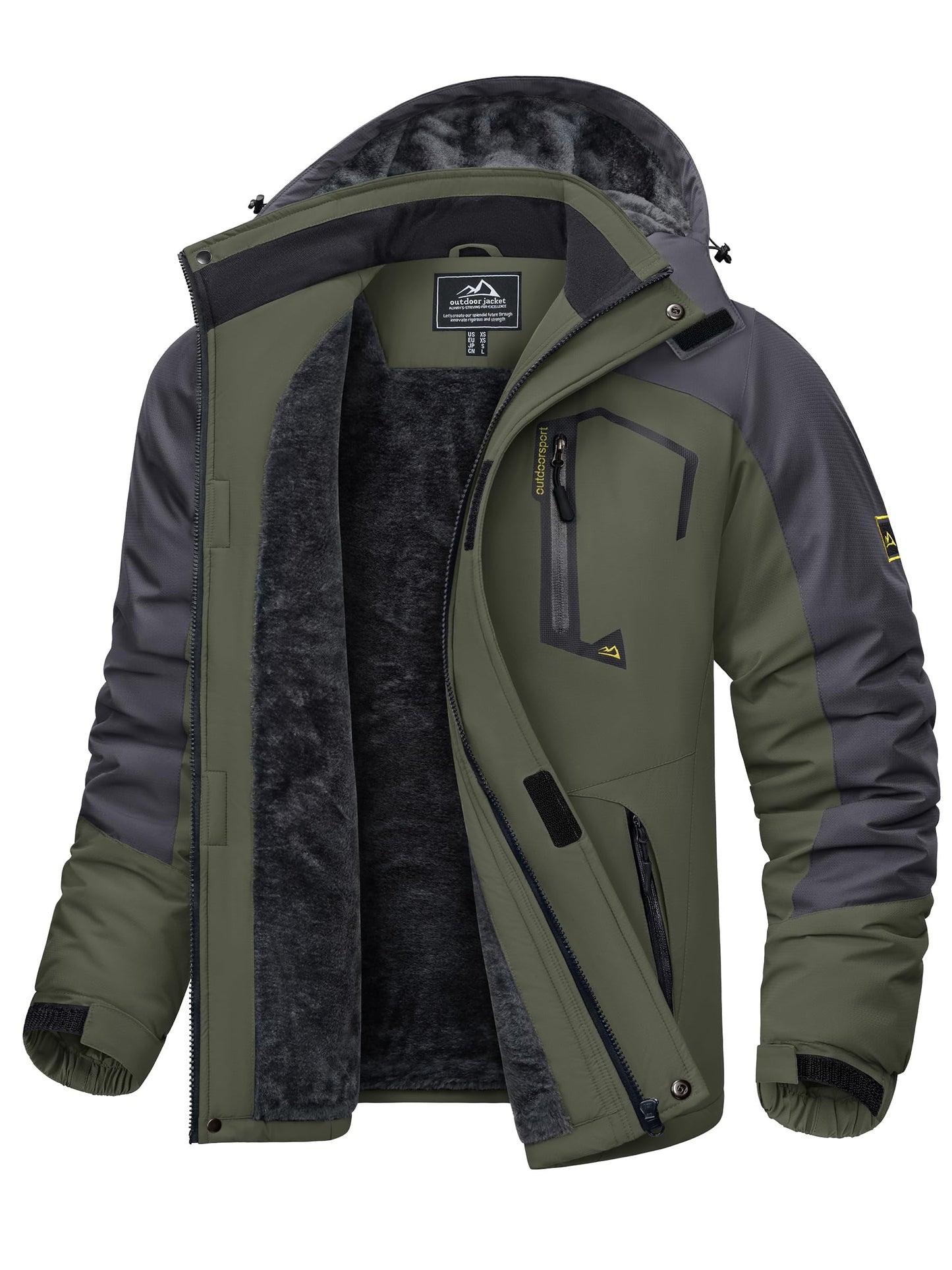 KEFITEVD Herren Skijacke Atmungsaktiv Warm Gefüttert Winterjacke mit Abnehmbarer Kapuze Snowboardjacke Wasserdicht Outdoorjacke